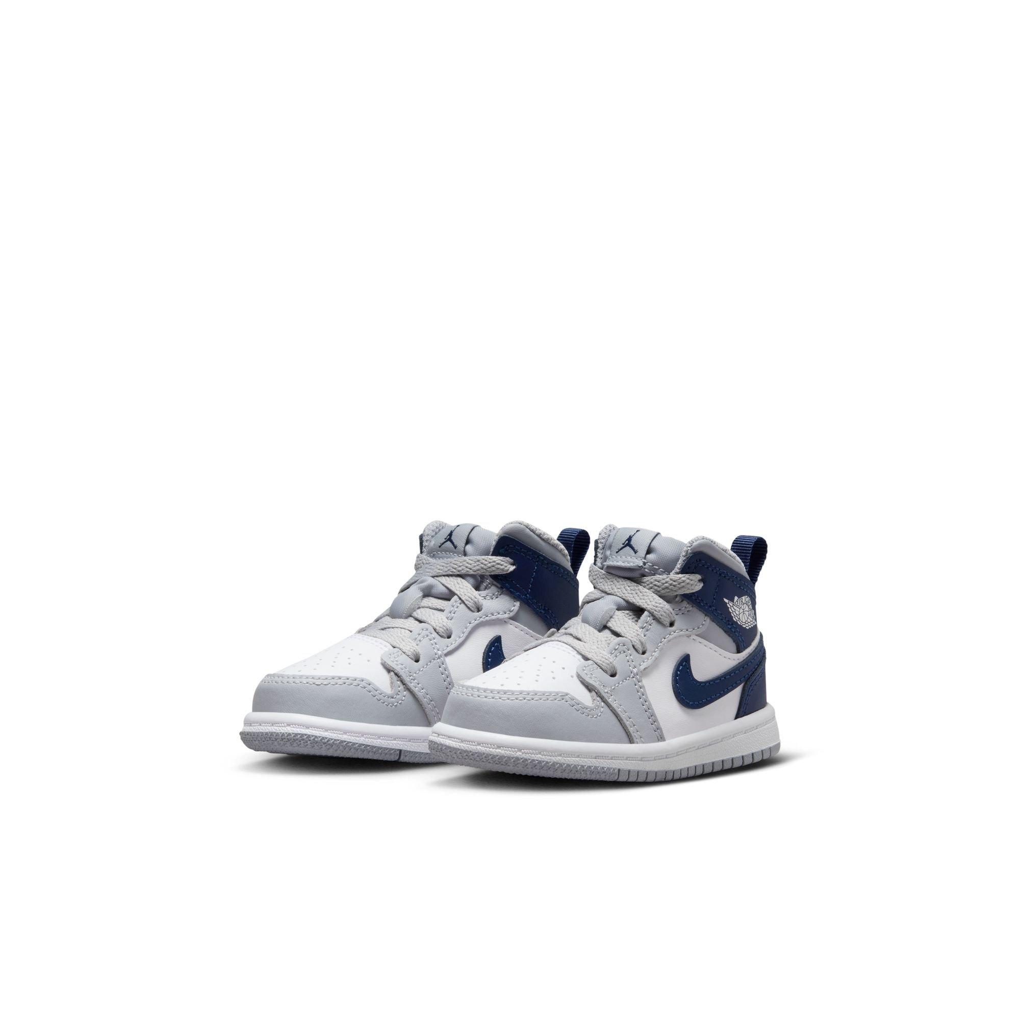 Jordan 1 Mid Toddler Boys' "White/Midnight Navy/Wolf Grey" Shoe