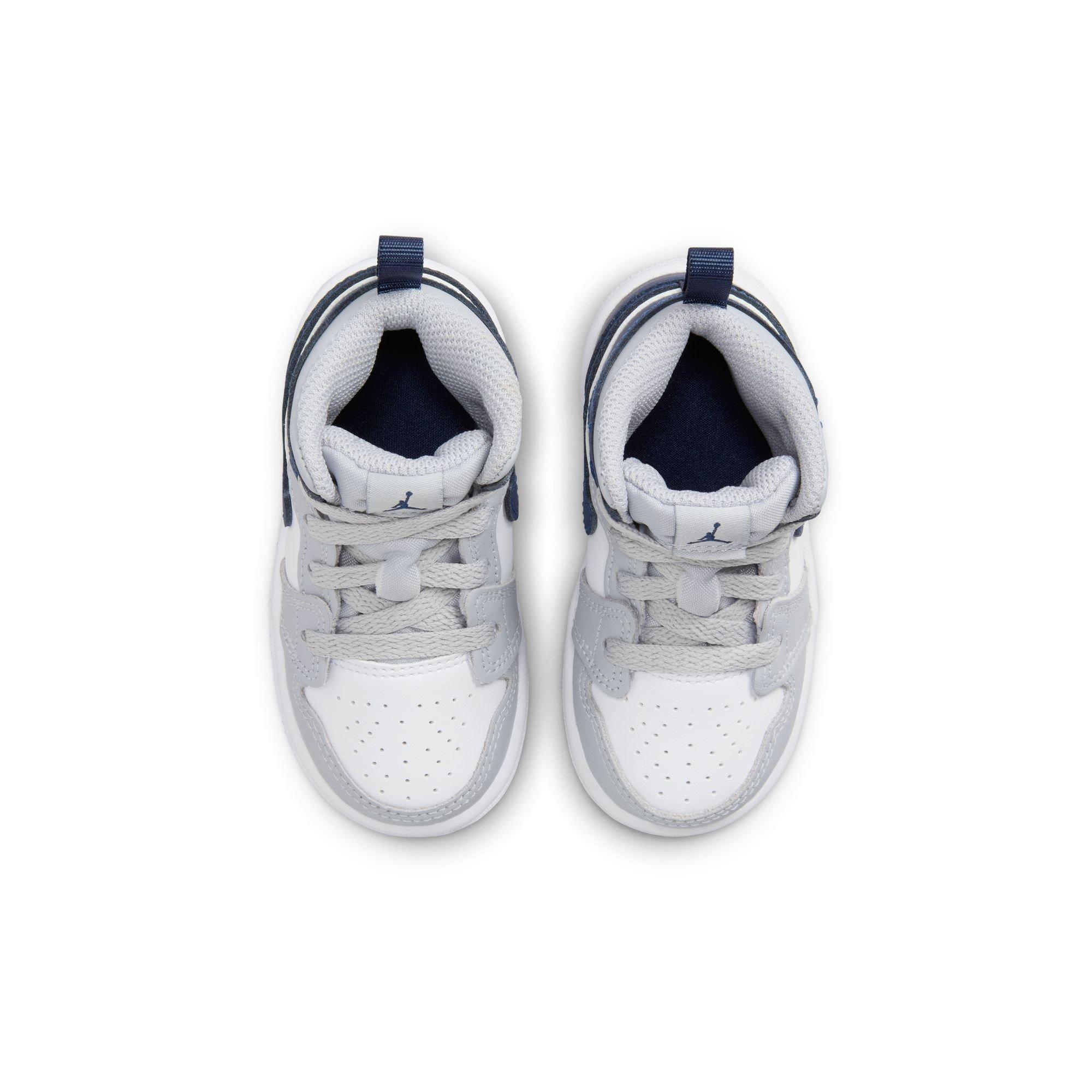 Jordan 1 Mid Toddler Boys' "White/Midnight Navy/Wolf Grey" Shoe