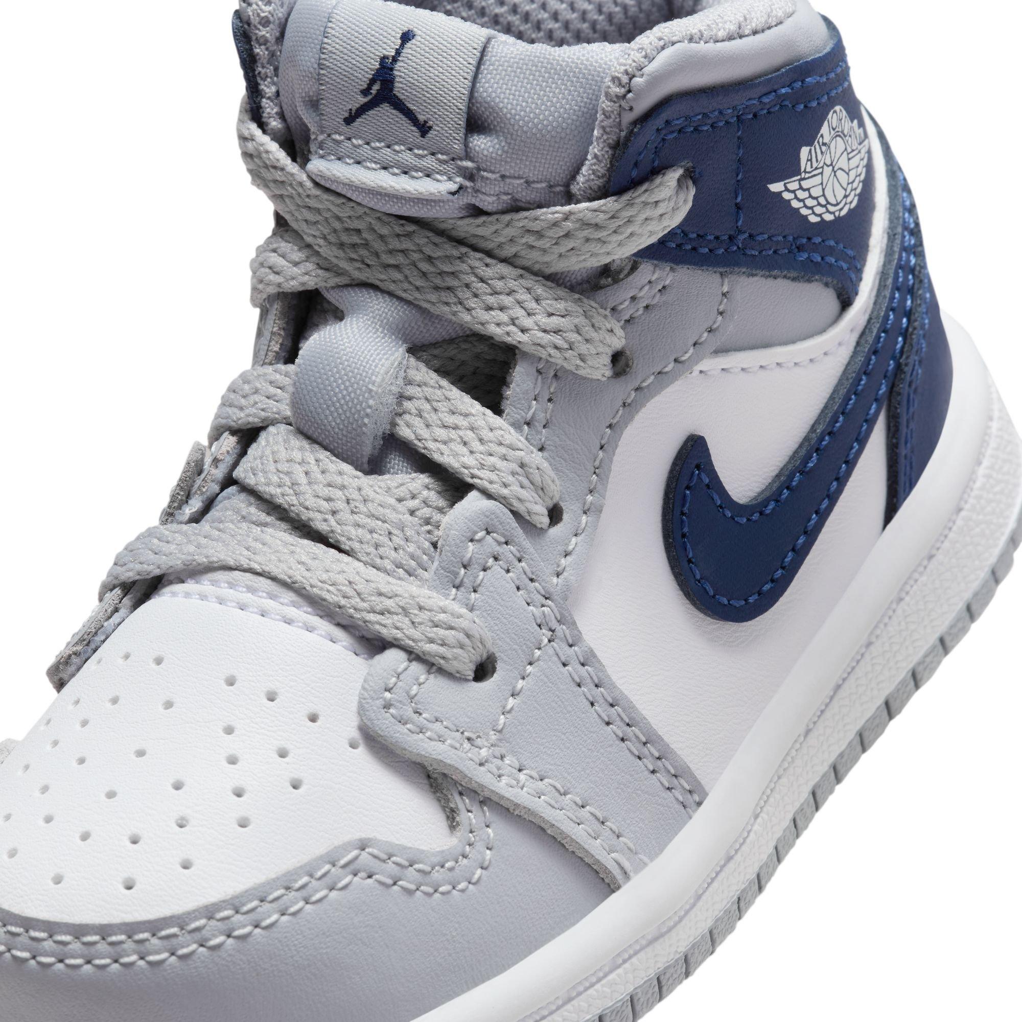 Jordan 1 Mid Toddler Boys' "White/Midnight Navy/Wolf Grey" Shoe