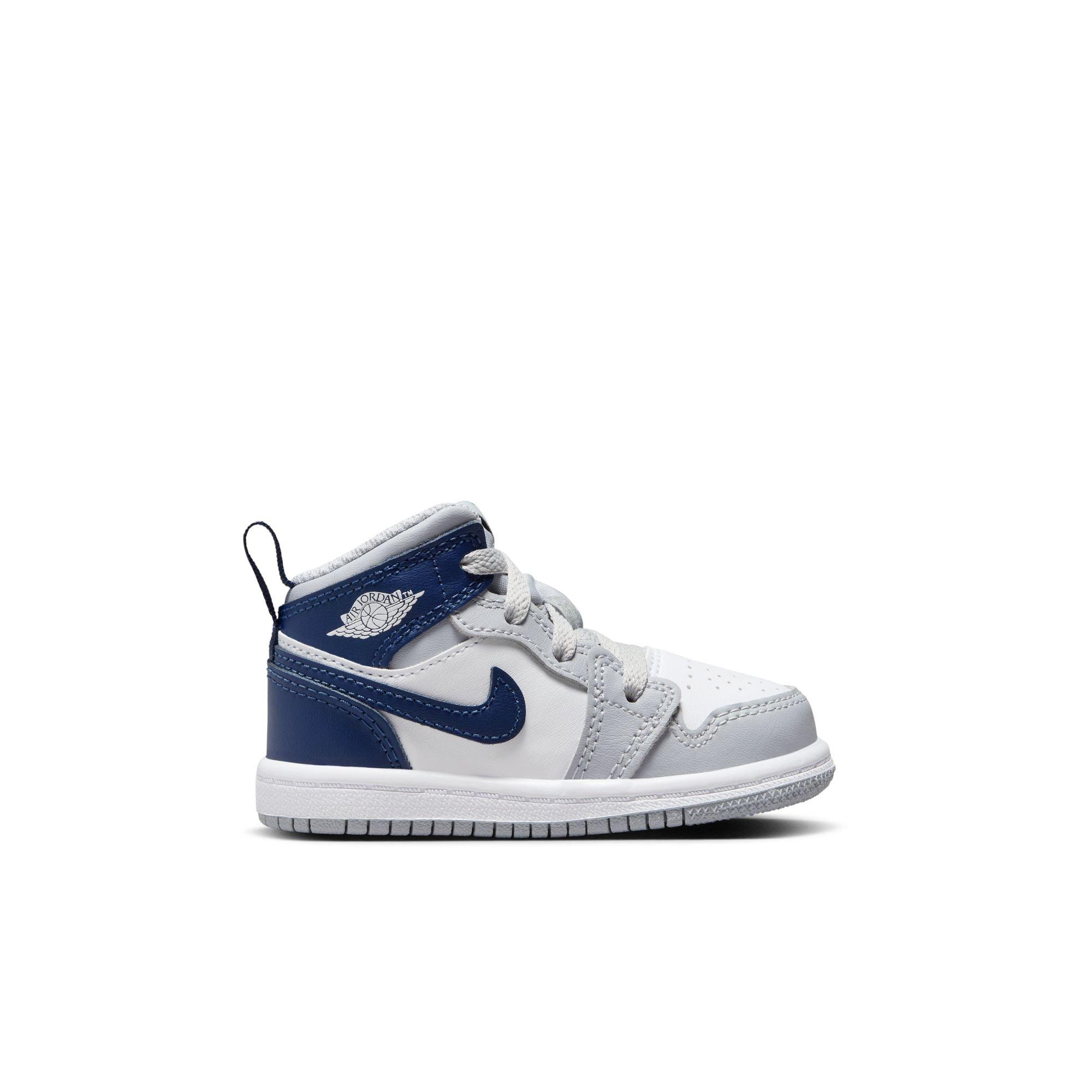 Jordan 1 Mid Toddler Boys' "White/Midnight Navy/Wolf Grey" Shoe