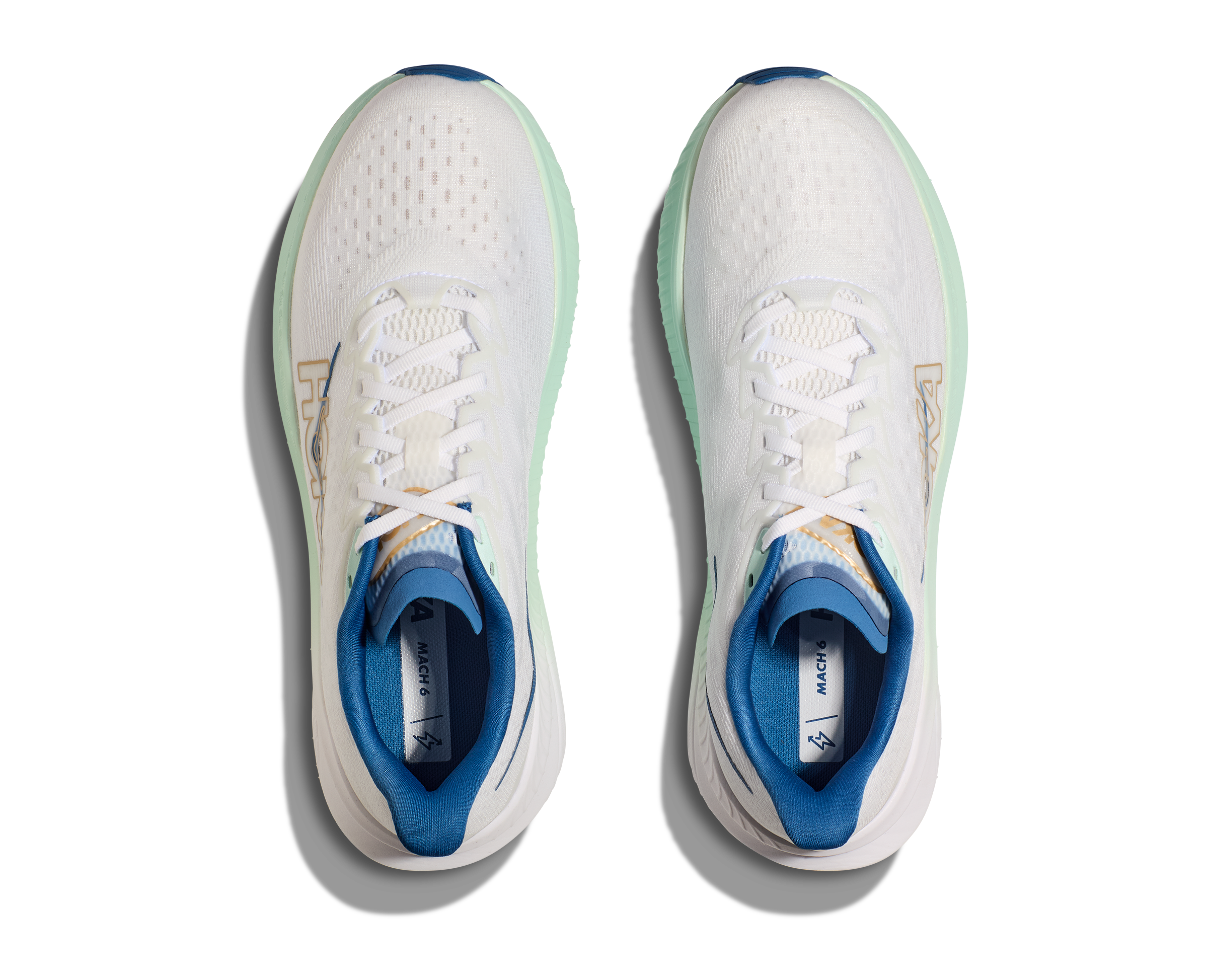 Hoka Mach 6 "White/Gold/Teal" Men's Running Shoe - WHITE/GOLD Thumbnail View 3