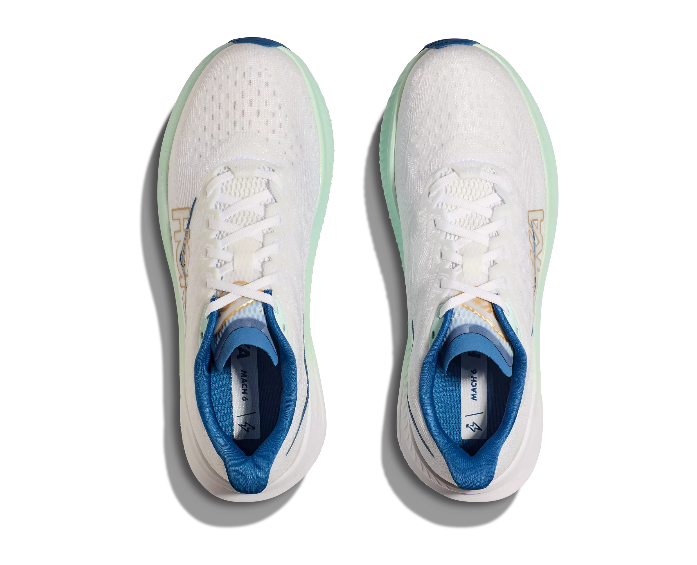Hoka Mach 6 "White/Gold/Teal" Men's Running Shoe - WHITE/GOLD