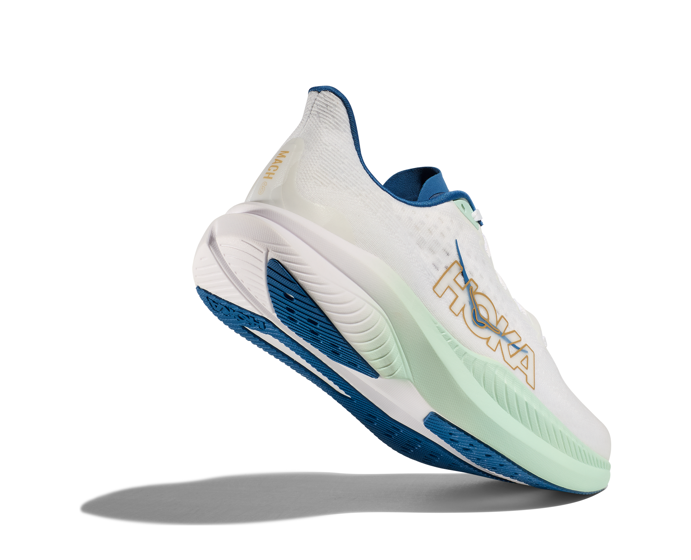 Hoka Mach 6 "White/Gold/Teal" Men's Running Shoe - WHITE/GOLD Thumbnail View 4