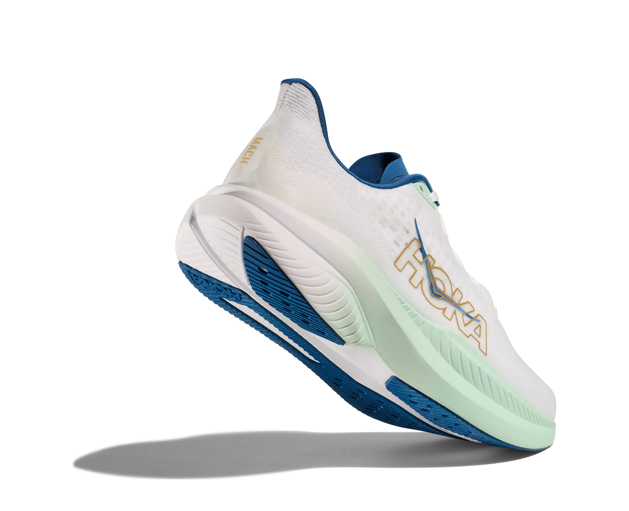 Hoka Mach 6 "White/Gold/Teal" Men's Running Shoe - WHITE/GOLD