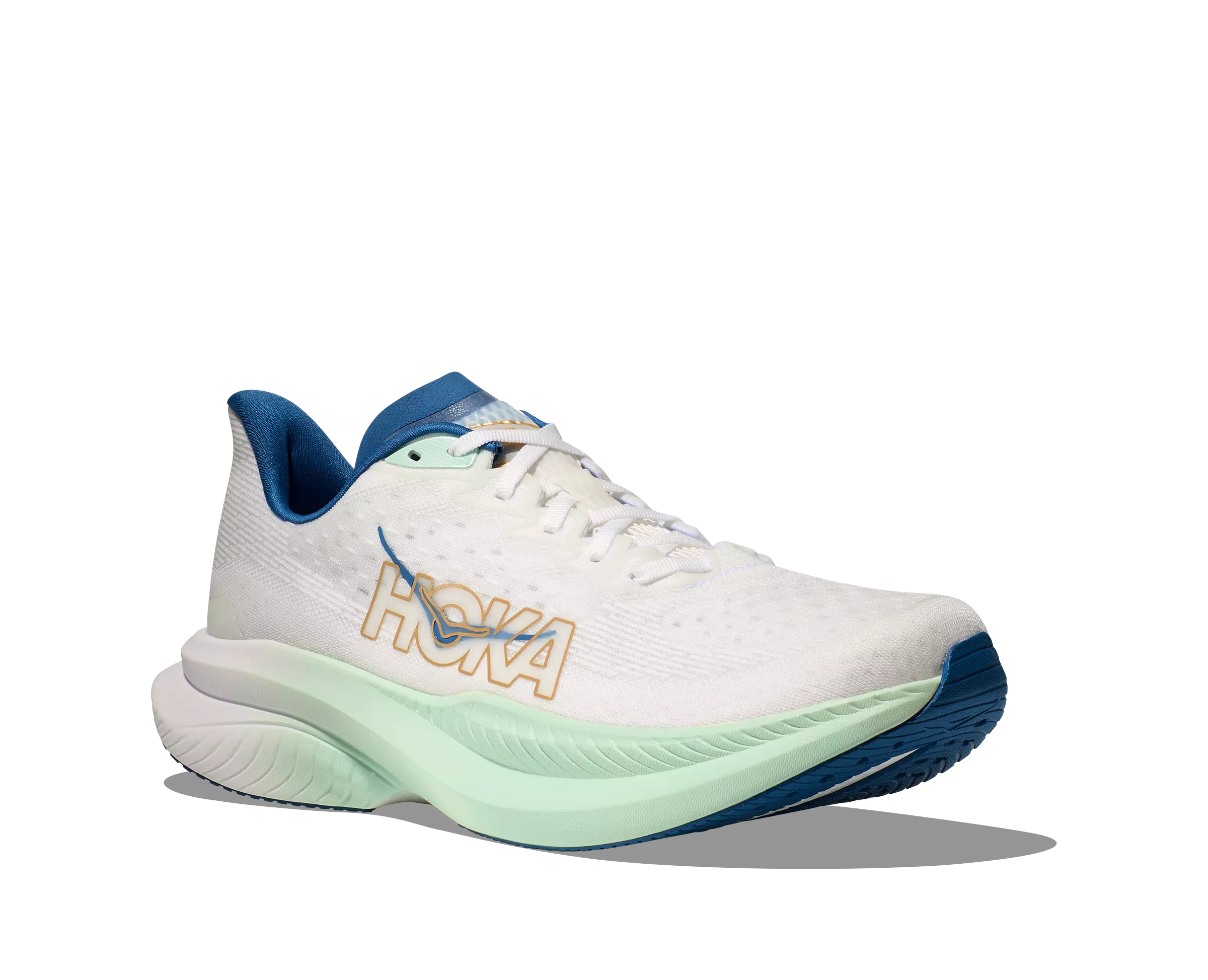Hoka Mach 6 "White/Gold/Teal" Men's Running Shoe - WHITE/GOLD
