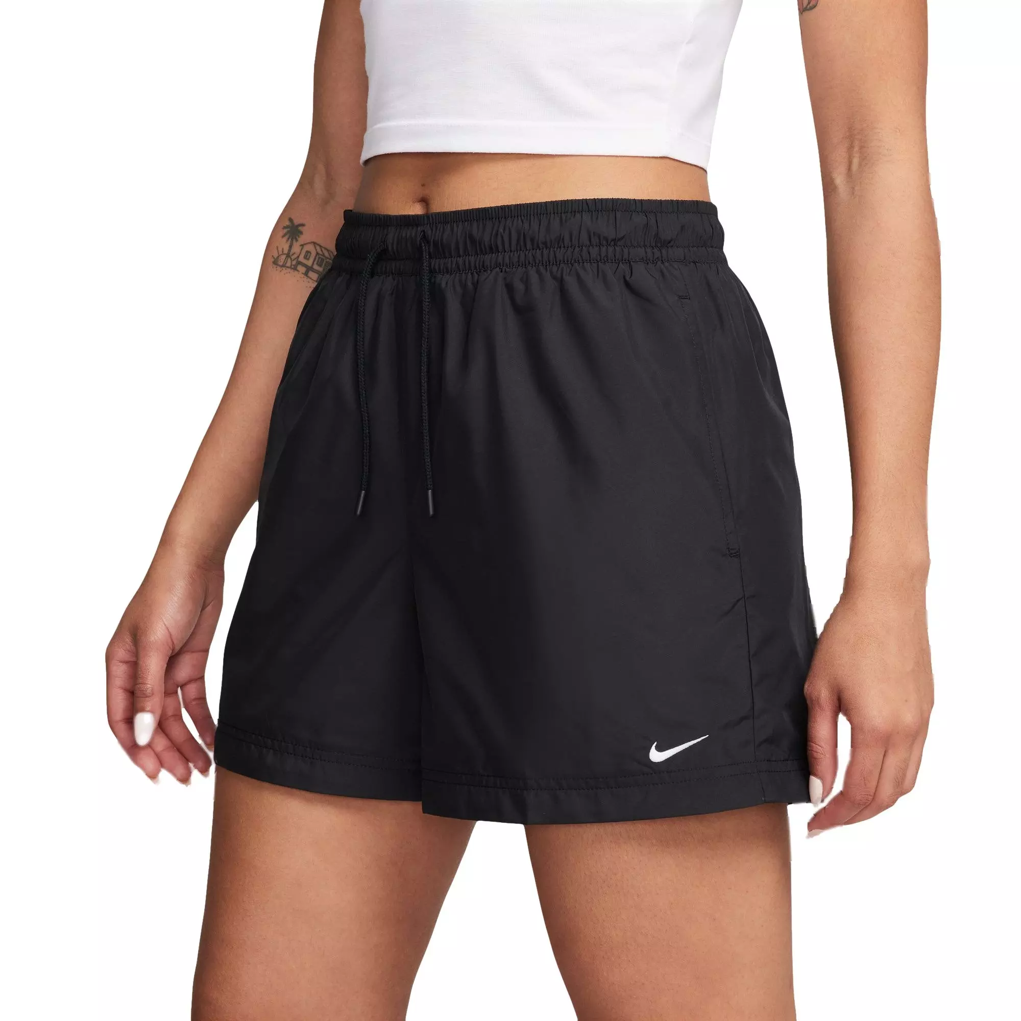 Nike Women's Sportswear Essential Mid-Rise Woven Shorts - BLACK