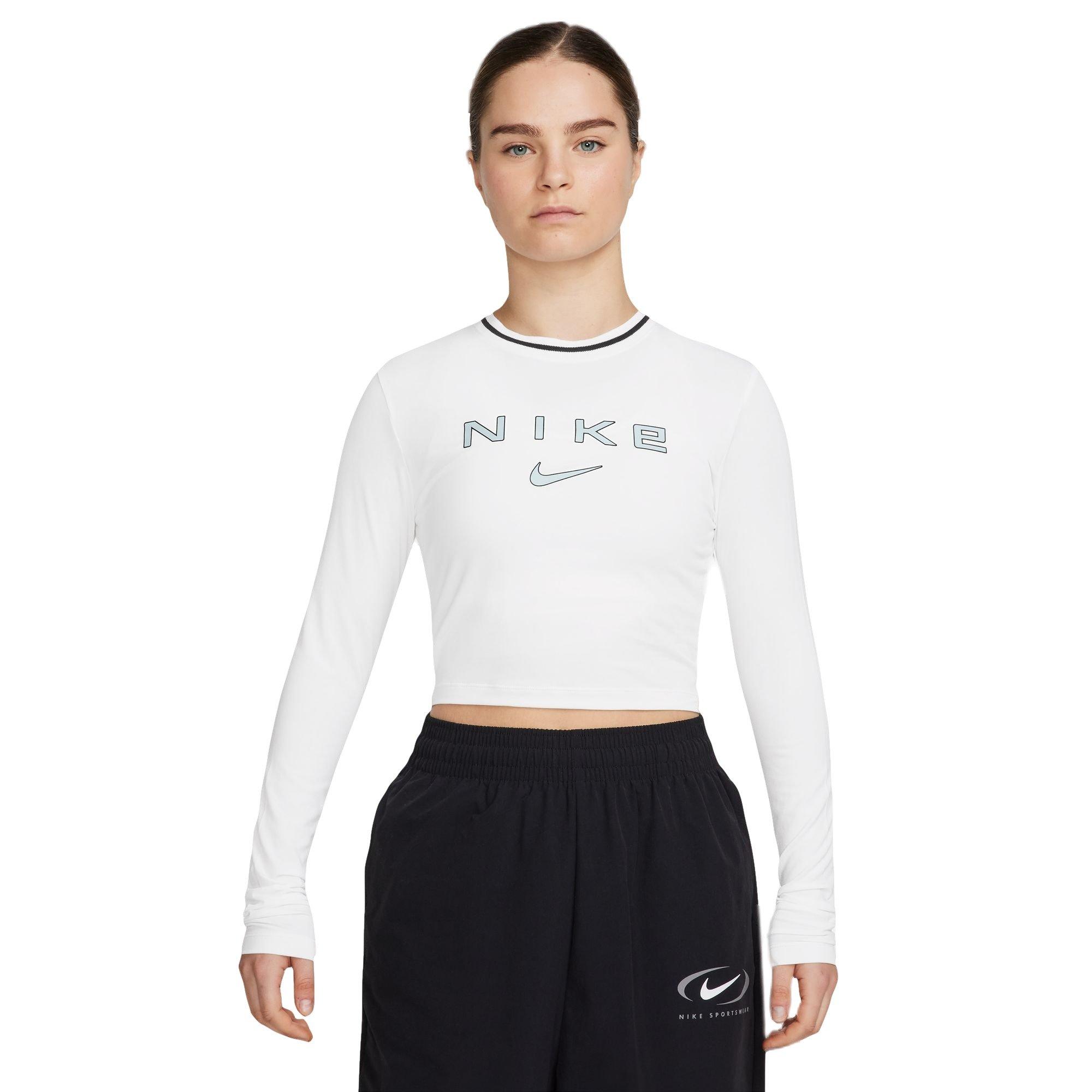 Nike Women's Long Sleeve Slim Crop Logo Tee White