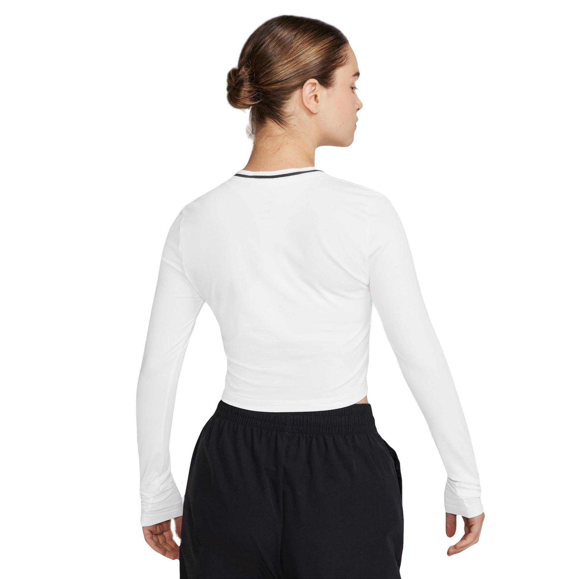 Nike Women's Long Sleeve Slim Crop Logo Tee - White - WHITE Thumbnail View 2