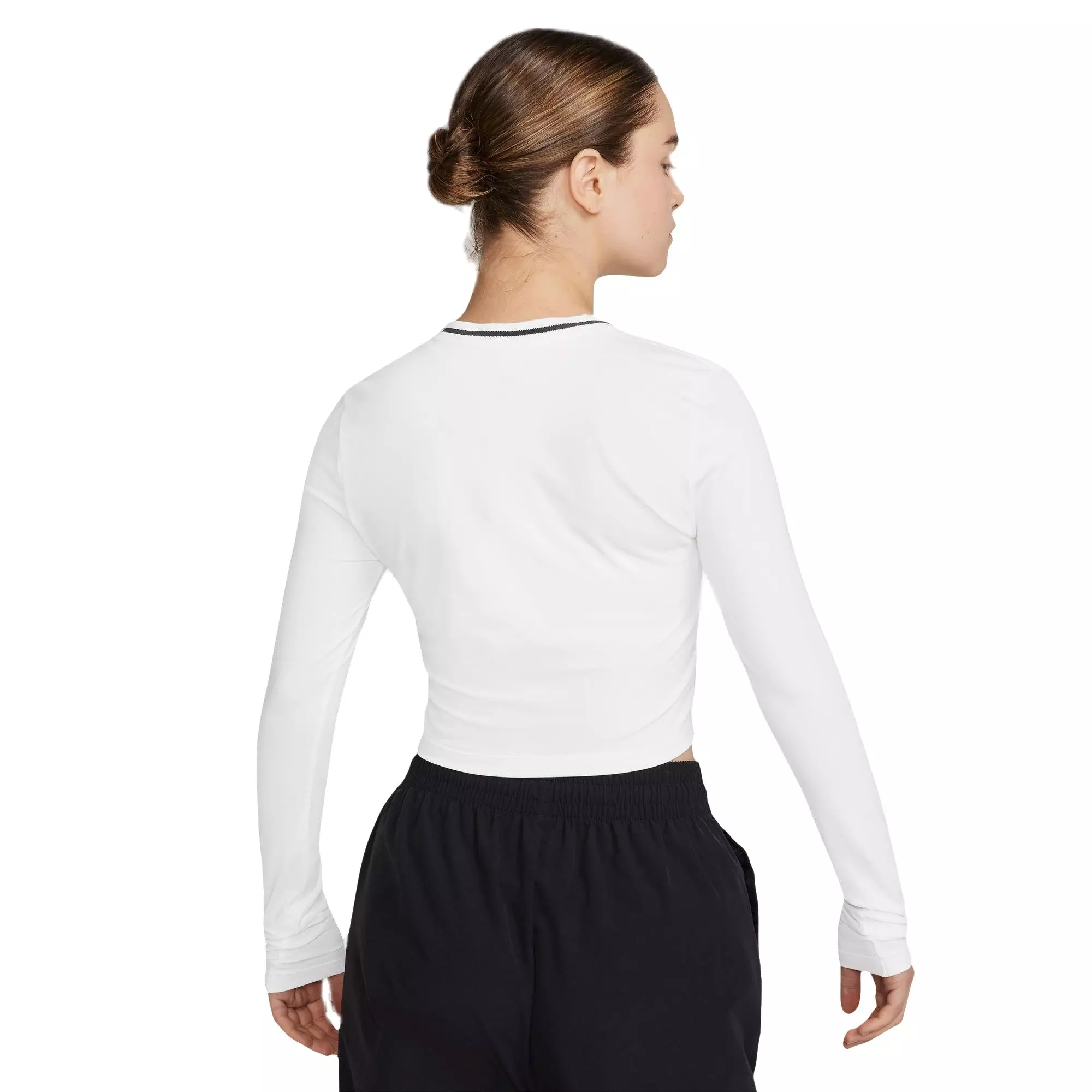 Nike Women's Long Sleeve Slim Crop Logo Tee - White - WHITE