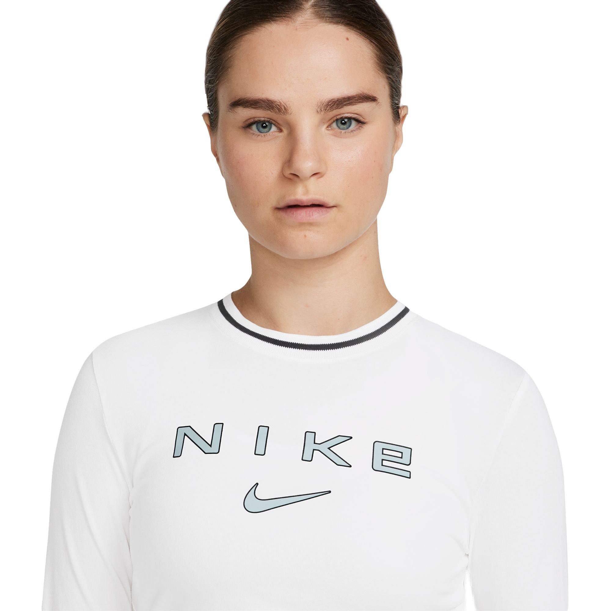 Nike Women's Long Sleeve Slim Crop Logo Tee - White - WHITE Thumbnail View 3