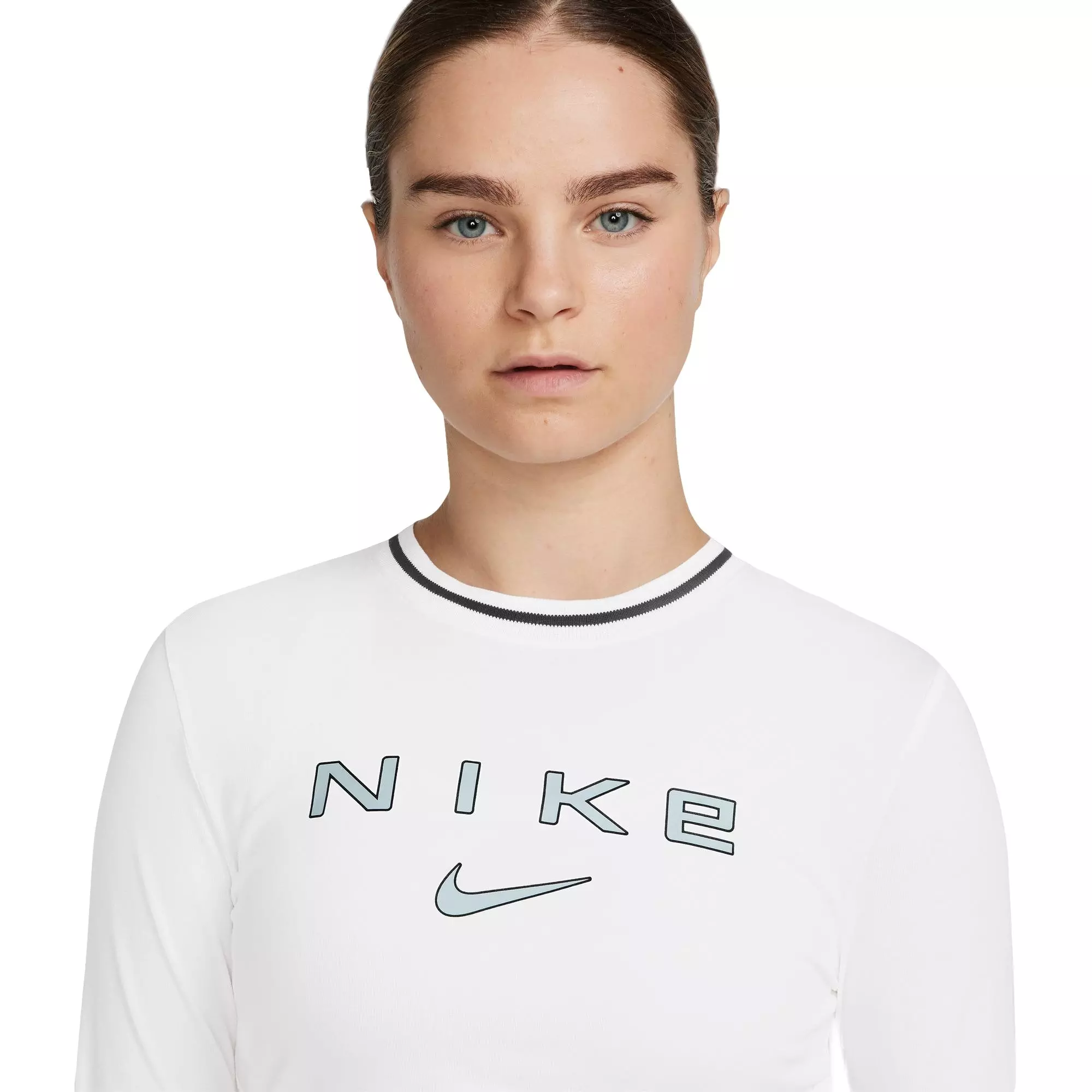 Nike Women's Long Sleeve Slim Crop Logo Tee - White - WHITE