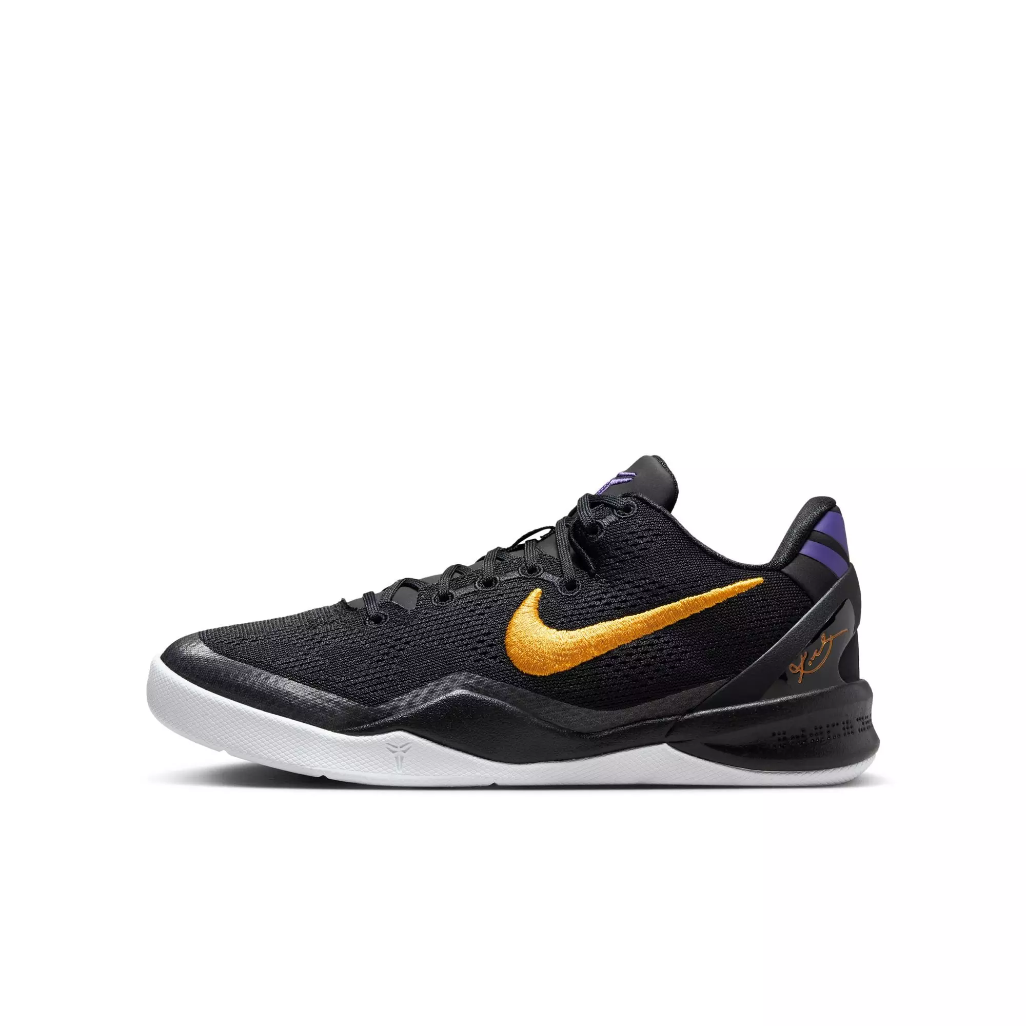 Nike Kobe 8 "Lakers Away" Grade School Kids' Basketball Shoe - BLACK/UNIVERSITY GOLD/COURT PURPLE