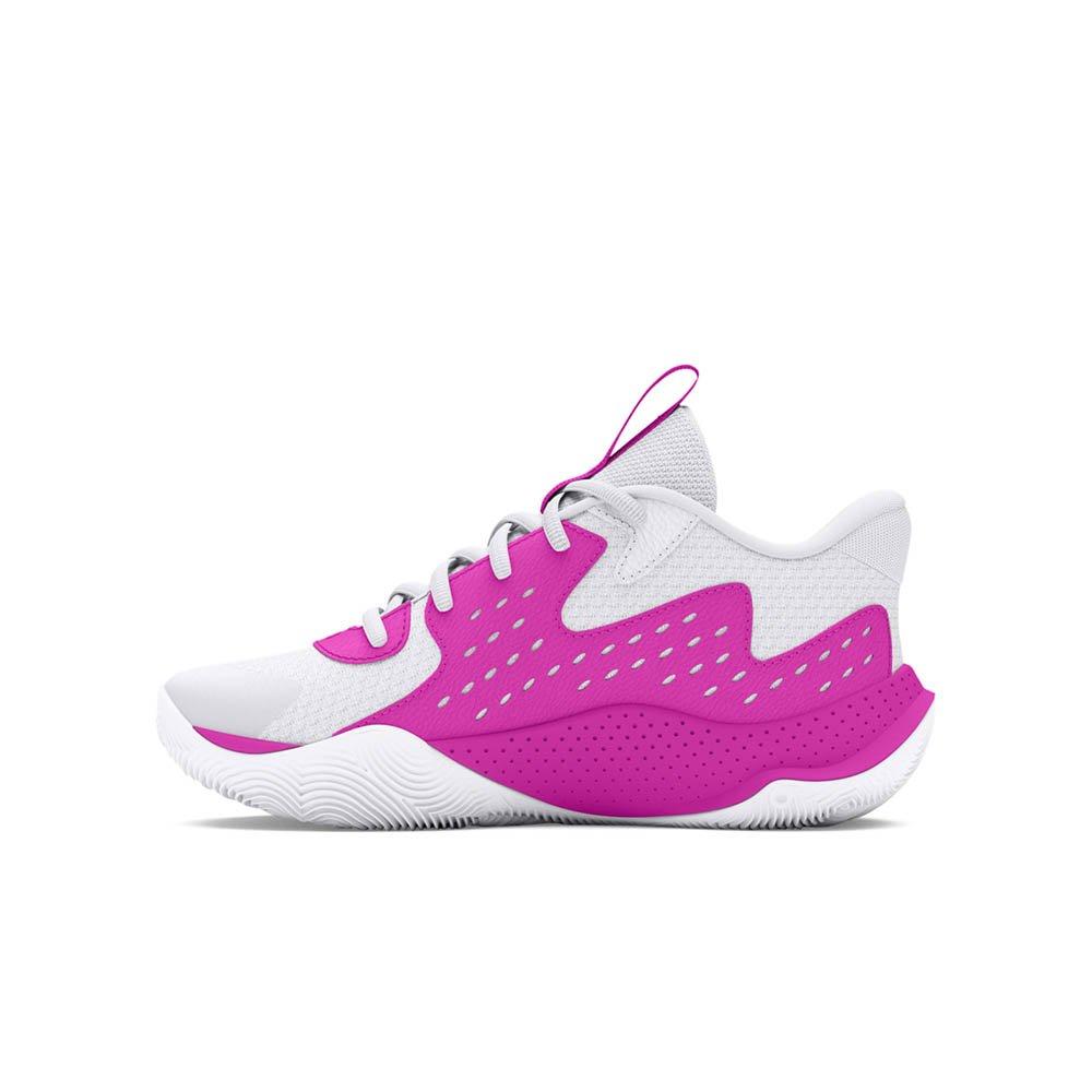 Under Armour Jet '23 Preschool Girls' "Vivid Magenta/Metallic Gold/White" Basketball Shoe
