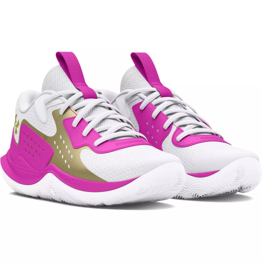 Under Armour Jet '23 "Vivid Magenta/Metallic Gold/White" Preschool Girls' Basketball Shoe - PURPLE