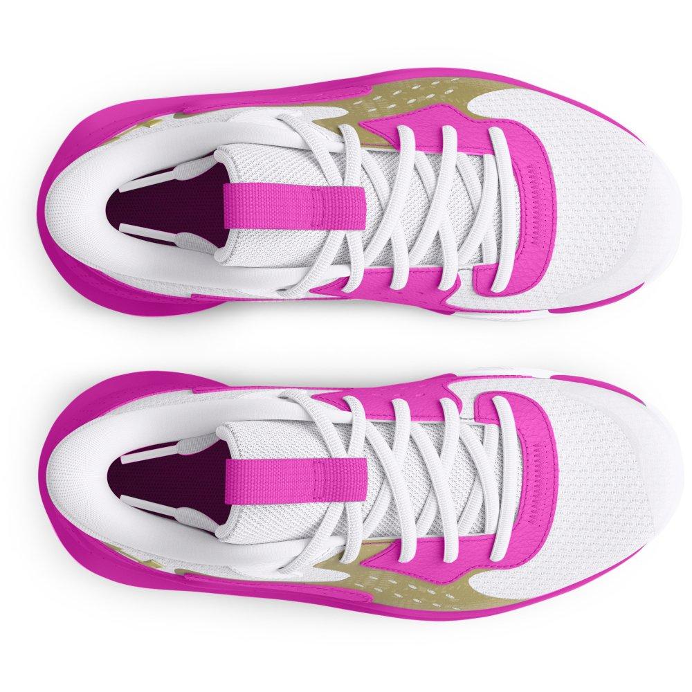 Under Armour Jet '23 Preschool Girls' "Vivid Magenta/Metallic Gold/White" Basketball Shoe