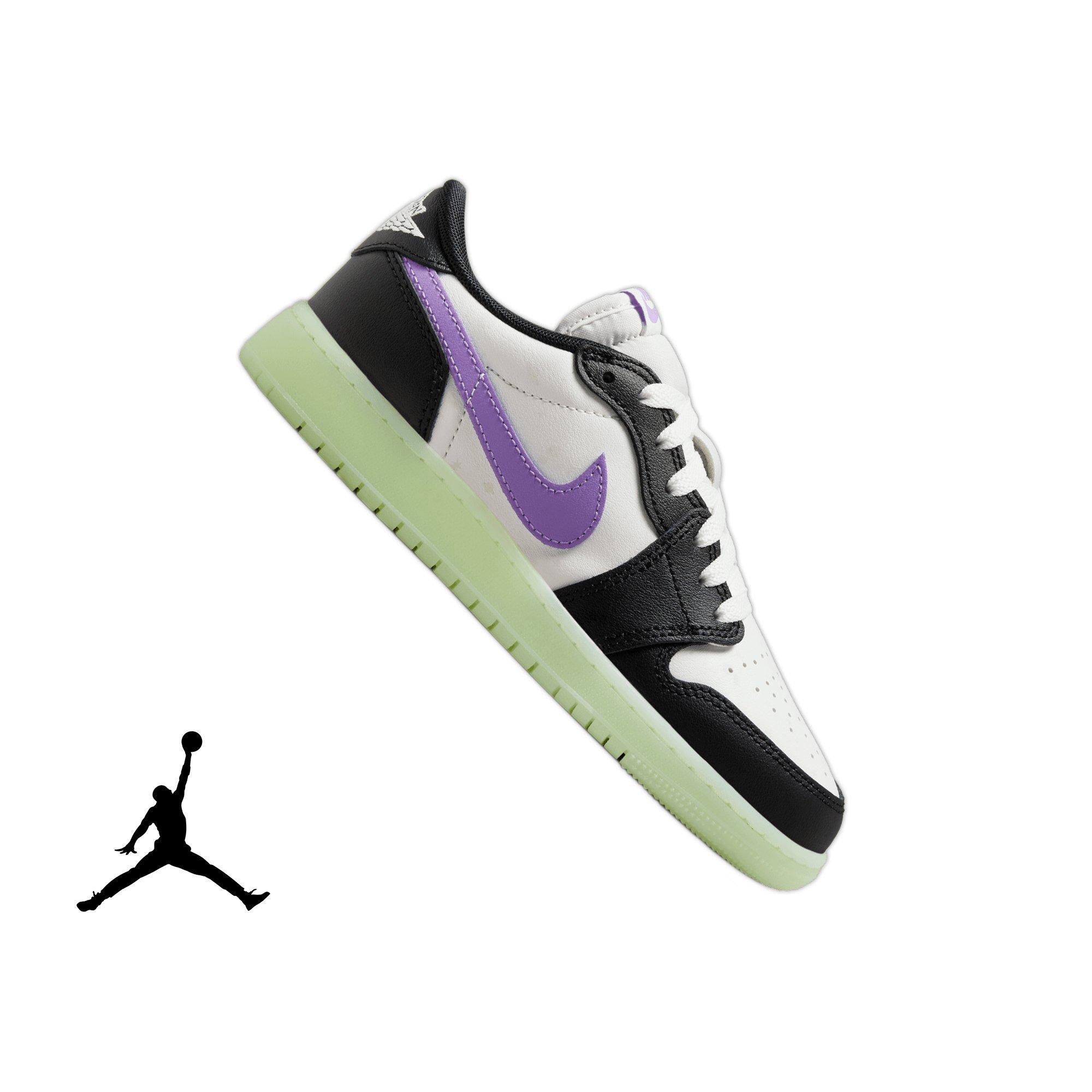 Jordan 1 Retro Low OG "Black Raspberry" Grade School Kids' Shoe - BLACK/BLACK RASPBERRY/VOLT TINT