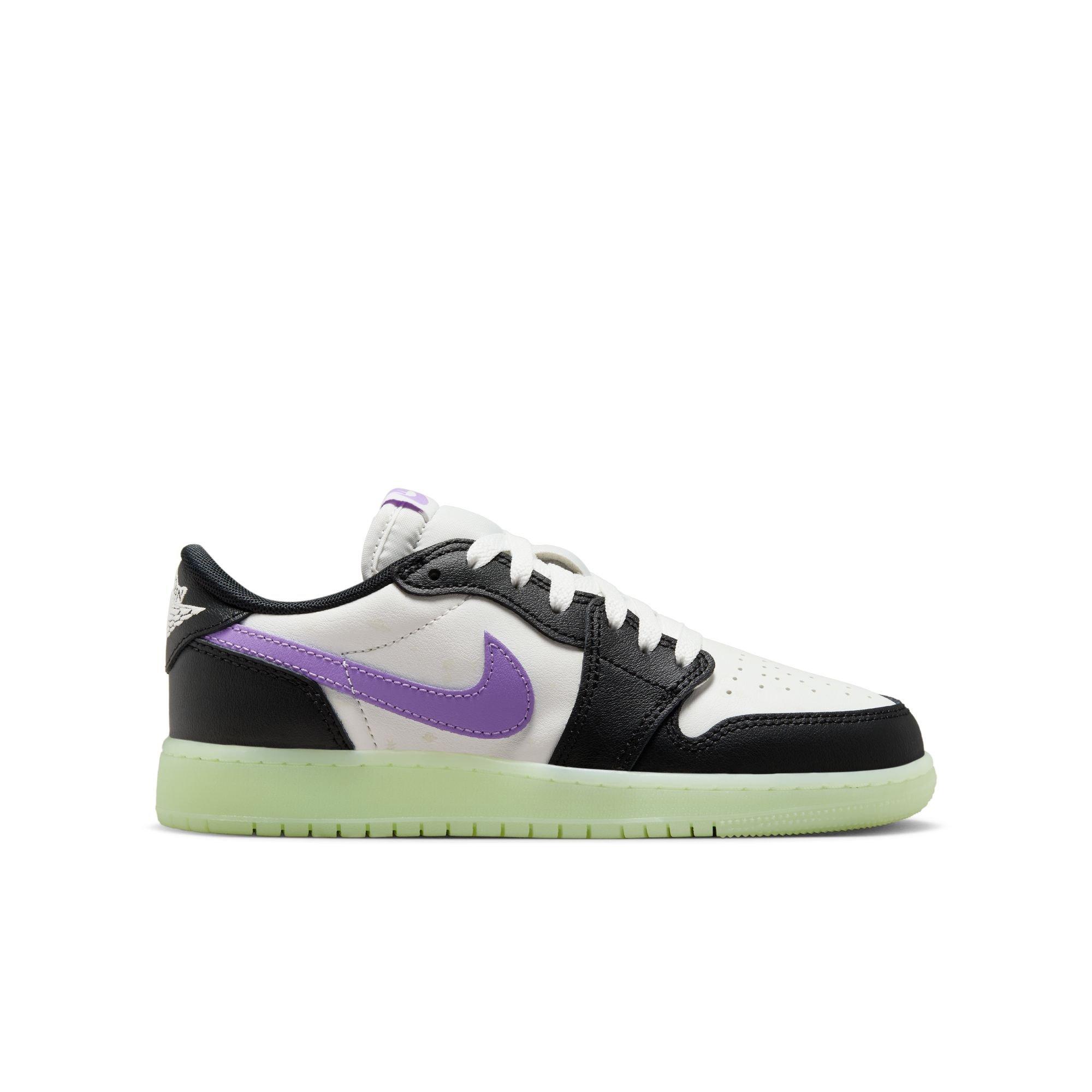 Jordan 1 Retro Low OG "Black Raspberry" Grade School Kids' Shoe - BLACK/BLACK RASPBERRY/VOLT TINT