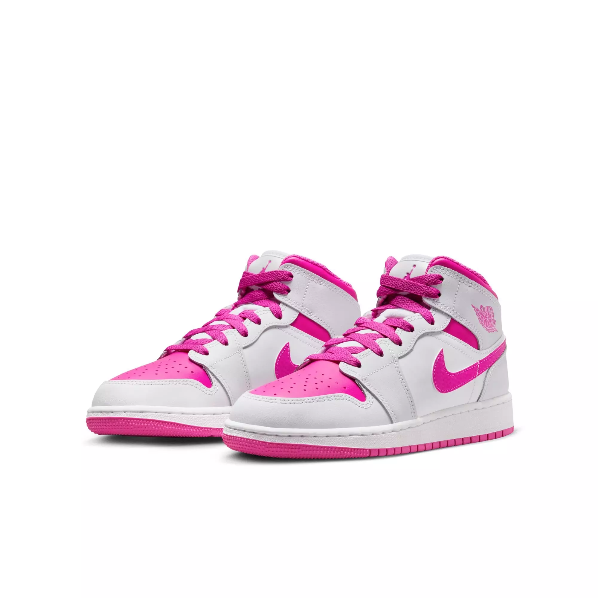 Jordan 1 Mid "Iris Whisper/Fire Pink/White" Grade School Girls' Shoe - WHITE/PINK