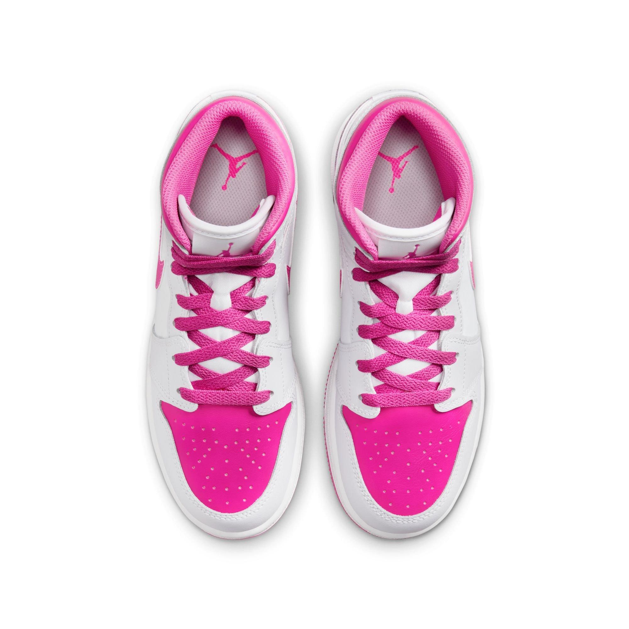 Jordan 1 Mid Grade School Girls' "Iris Whisper/Fire Pink/White" Shoe