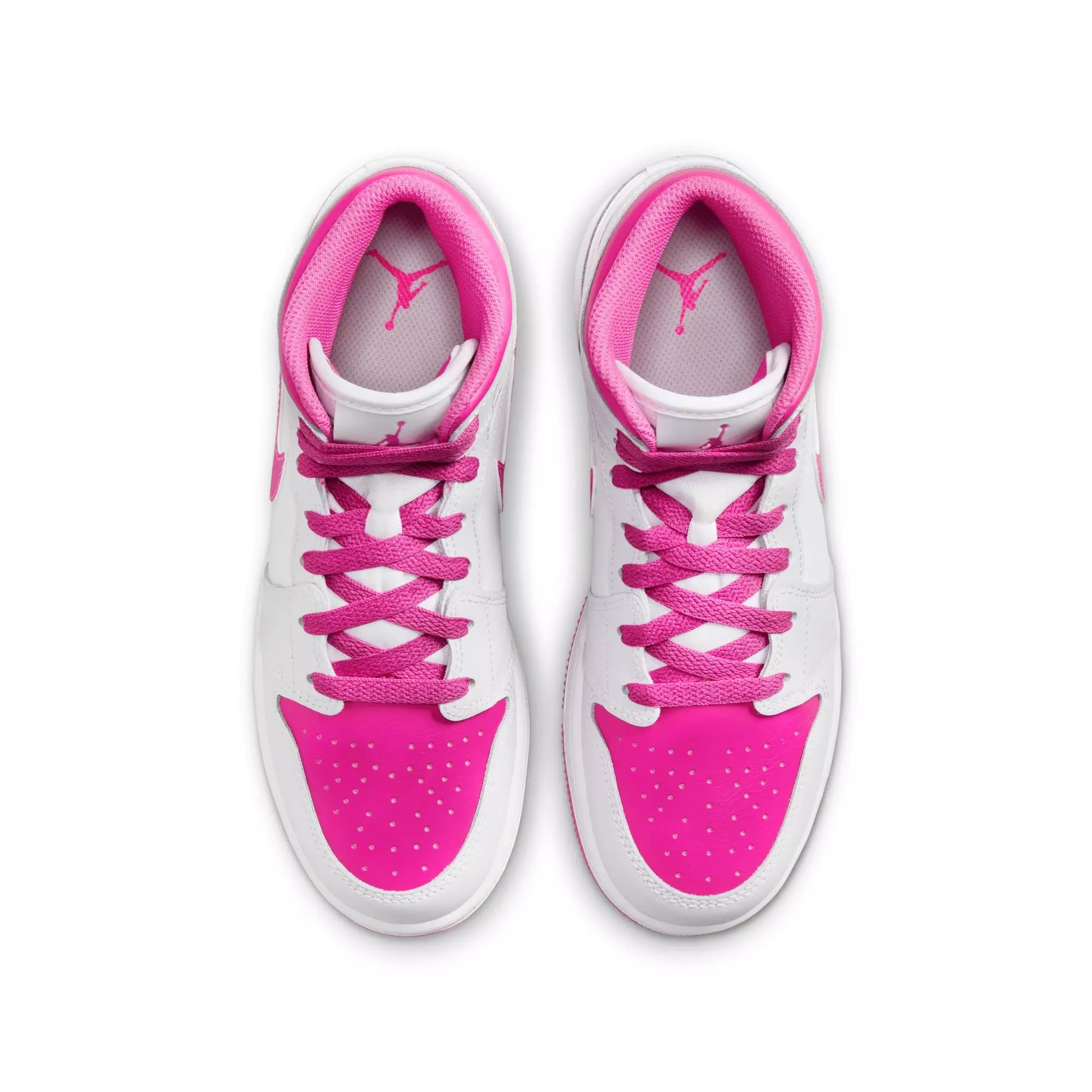 Jordan 1 Mid "Iris Whisper/Fire Pink/White" Grade School Girls' Shoe - WHITE/PINK
