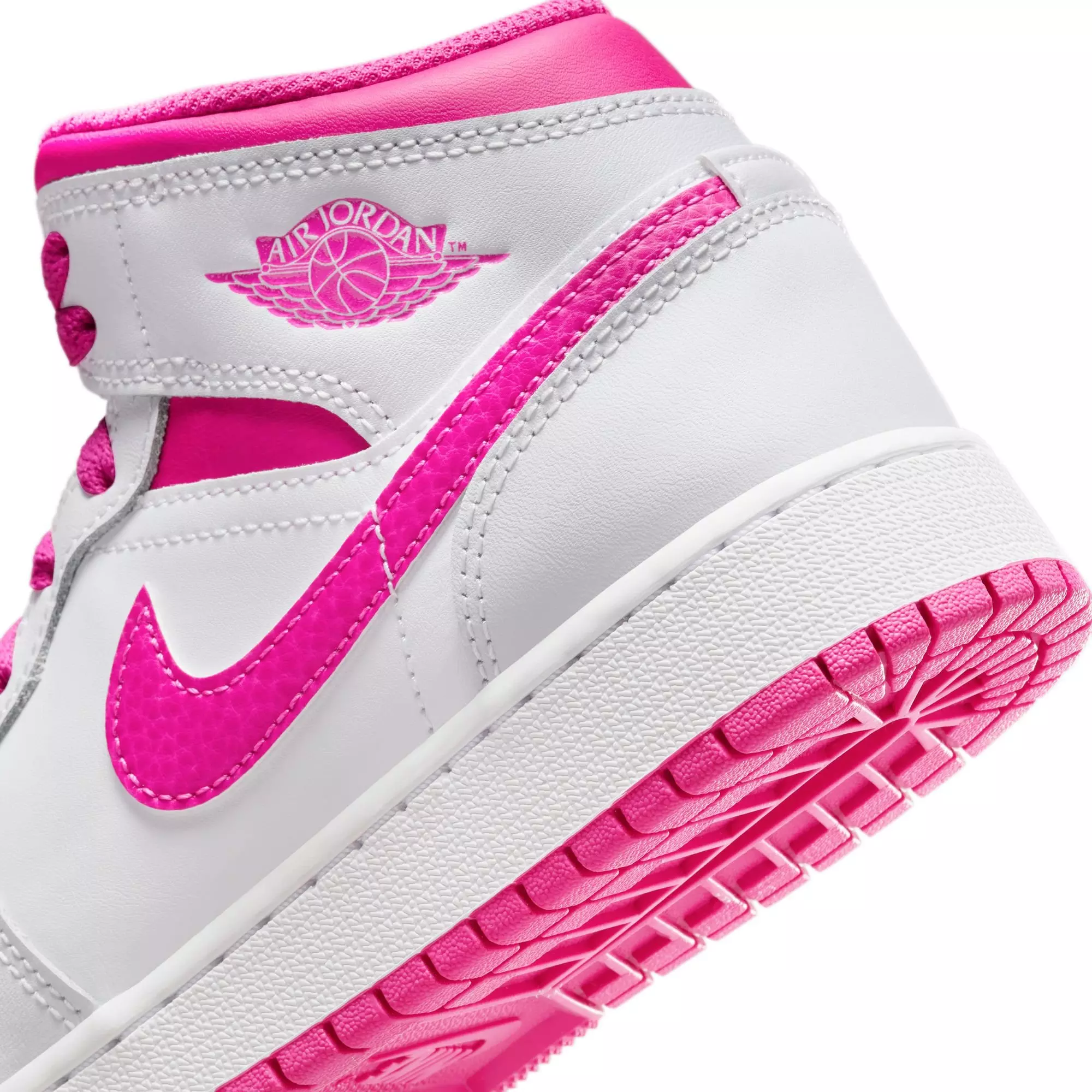 Jordan 1 Mid "Iris Whisper/Fire Pink/White" Grade School Girls' Shoe - WHITE/PINK