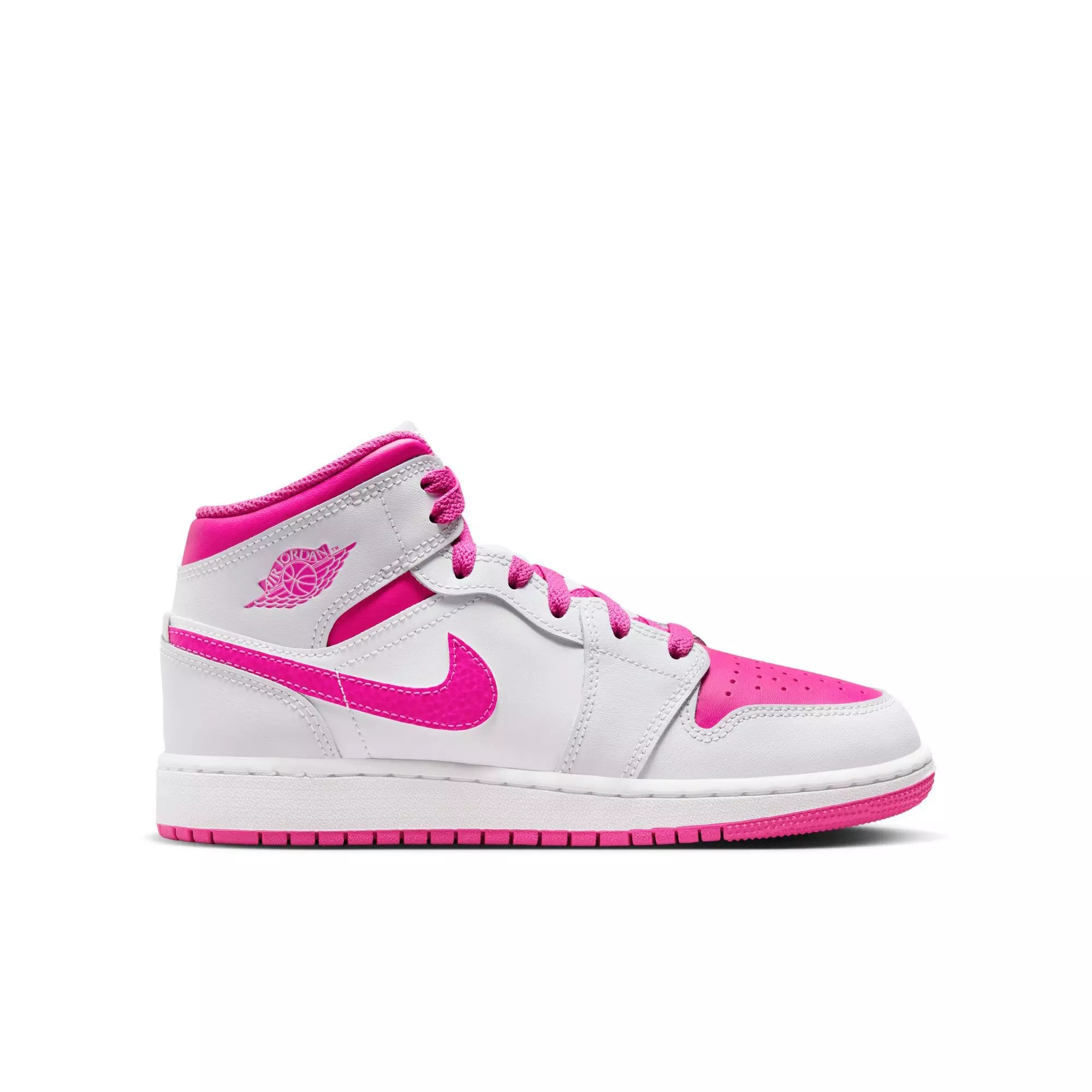 Jordan 1 Mid "Iris Whisper/Fire Pink/White" Grade School Girls' Shoe - WHITE/PINK