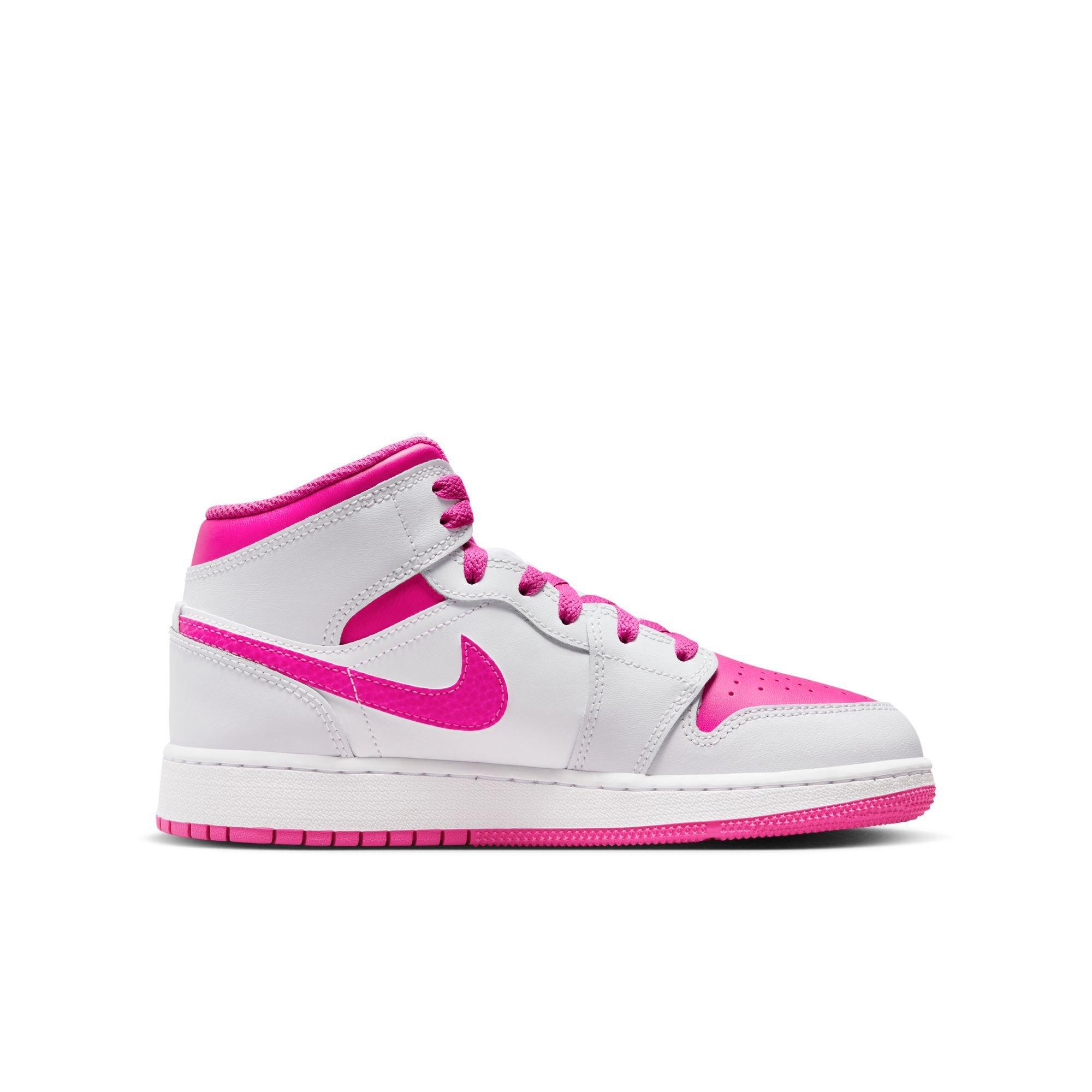 Jordan 1 Mid Grade School Girls' "Iris Whisper/Fire Pink/White" Shoe