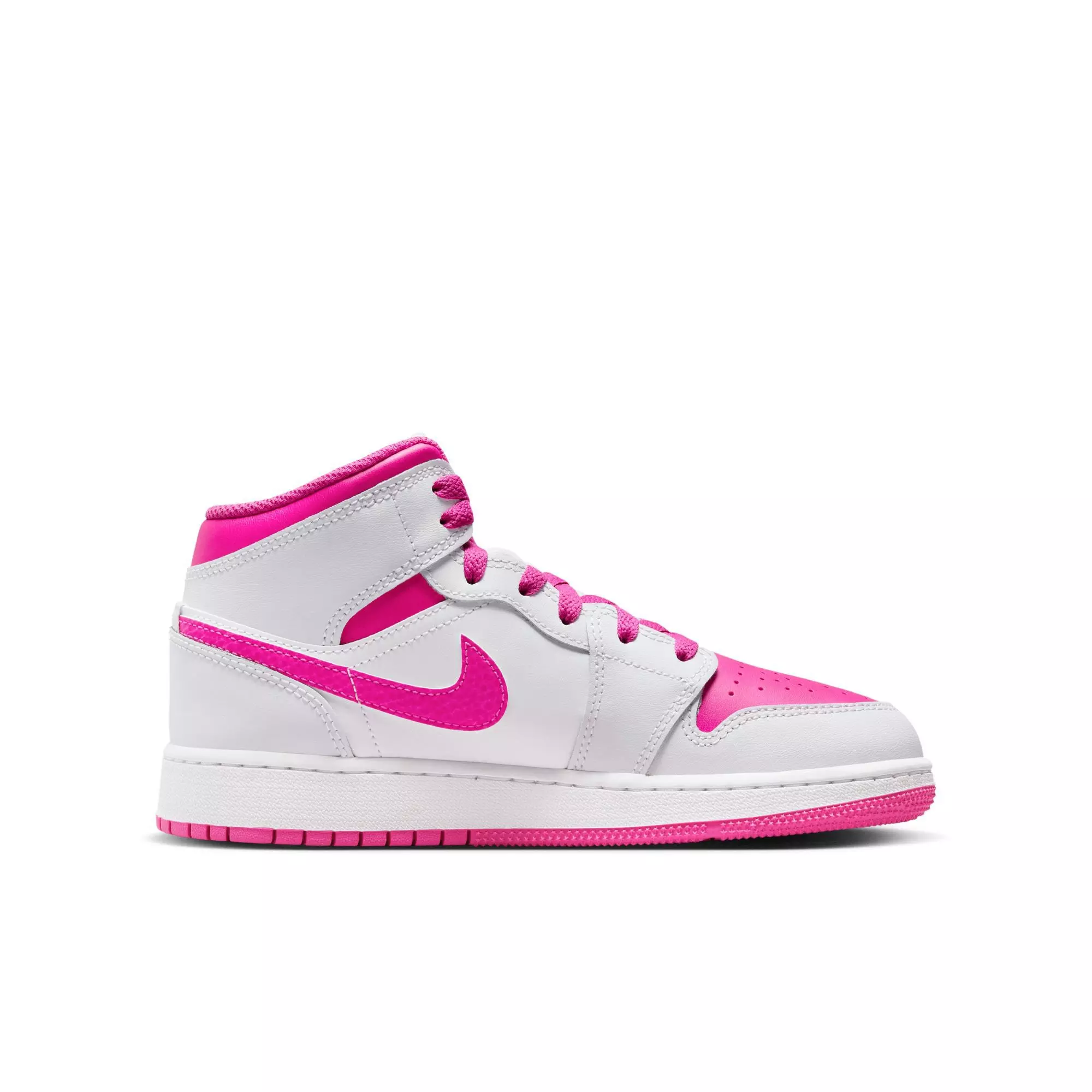 Jordan 1 Mid "Iris Whisper/Fire Pink/White" Grade School Girls' Shoe - WHITE/PINK