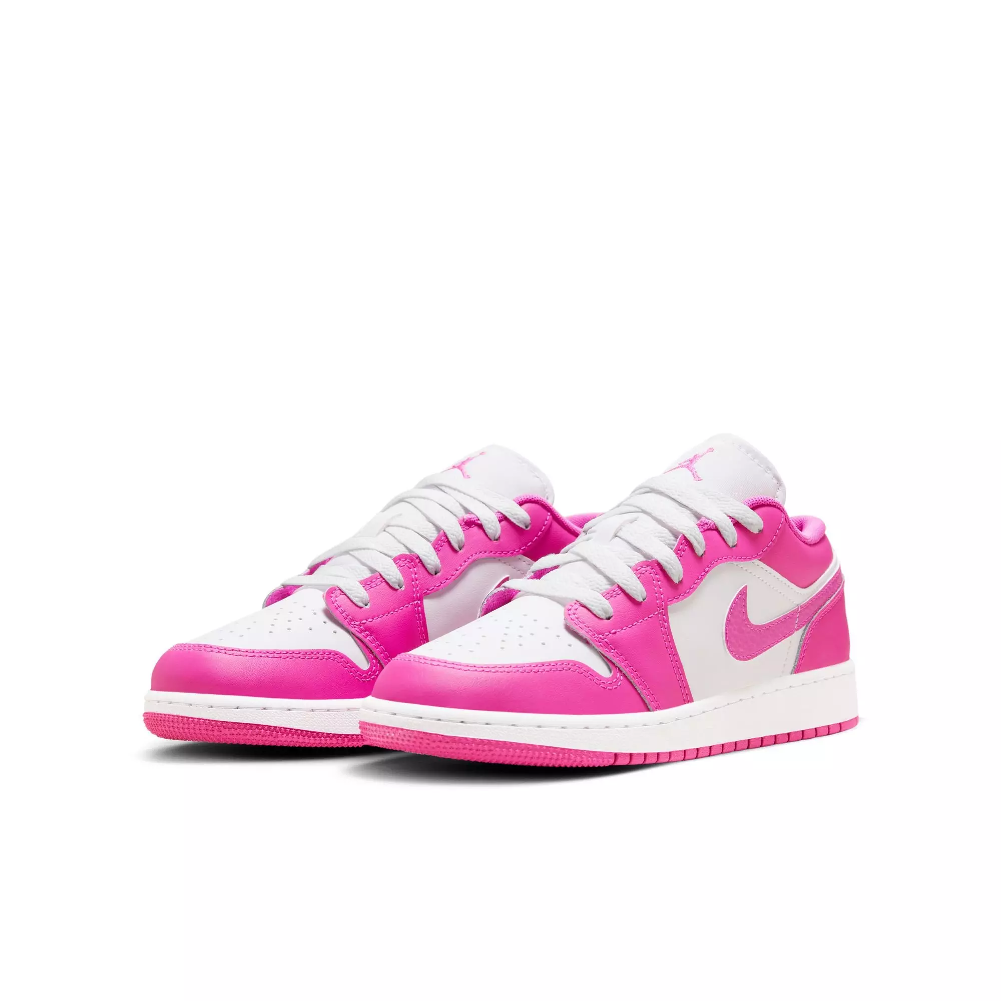 Jordan 1 Low "Fire Pink/Iris Whisper/White" Grade School Girls' Shoe - PINK/WHITE