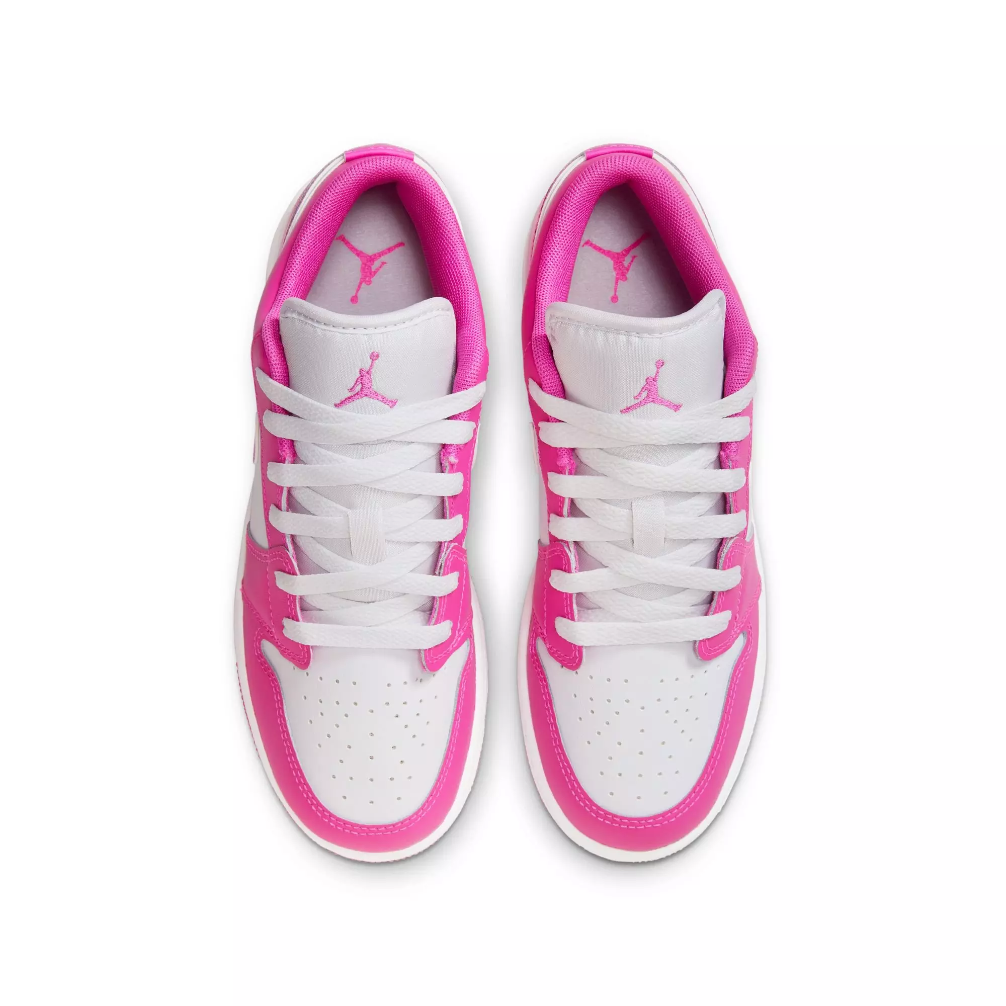 Jordan 1 Low "Fire Pink/Iris Whisper/White" Grade School Girls' Shoe - PINK/WHITE