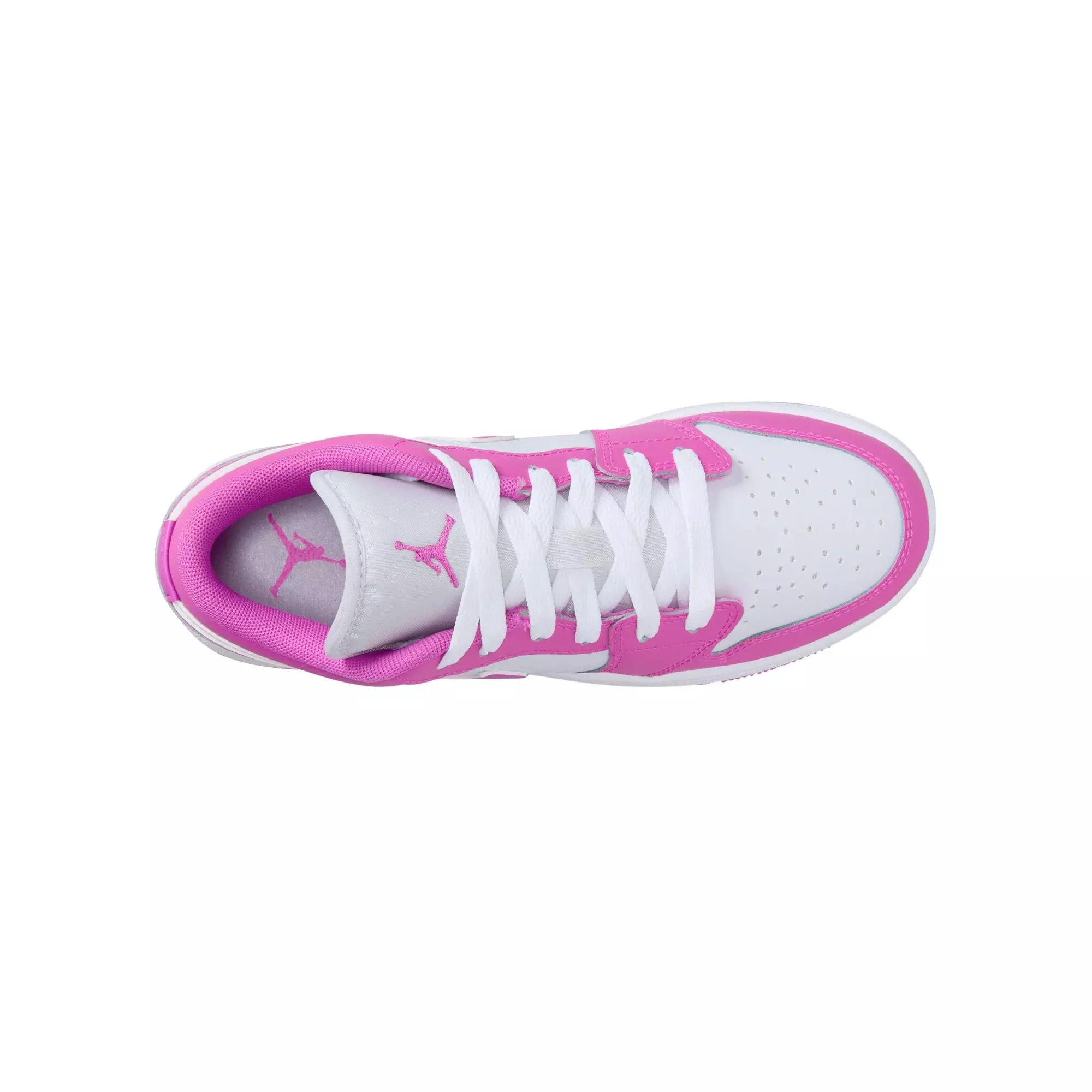 Jordan 1 Low "Fire Pink/Iris Whisper/White" Grade School Girls' Shoe - PINK/WHITE