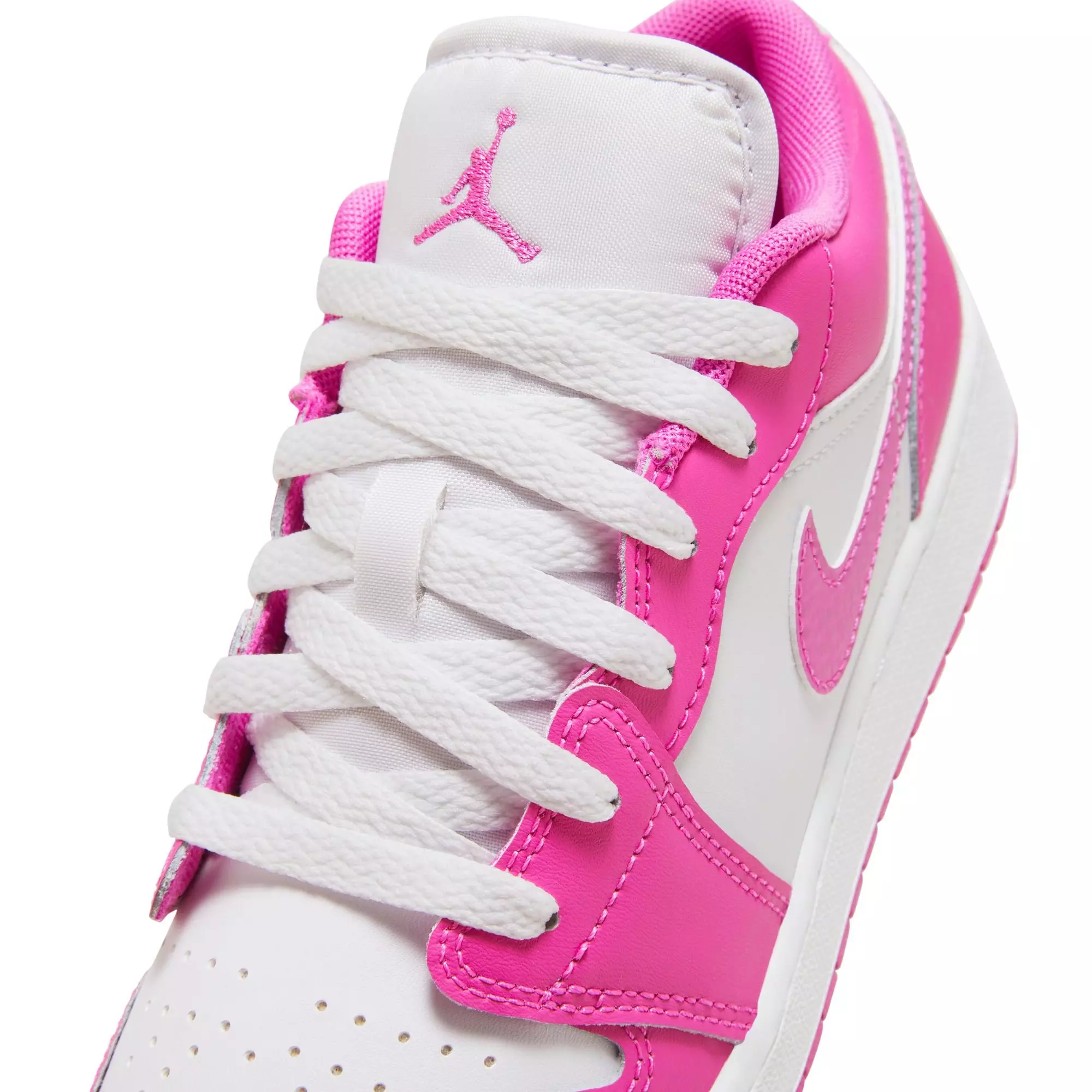 Jordan 1 Low "Fire Pink/Iris Whisper/White" Grade School Girls' Shoe - PINK/WHITE
