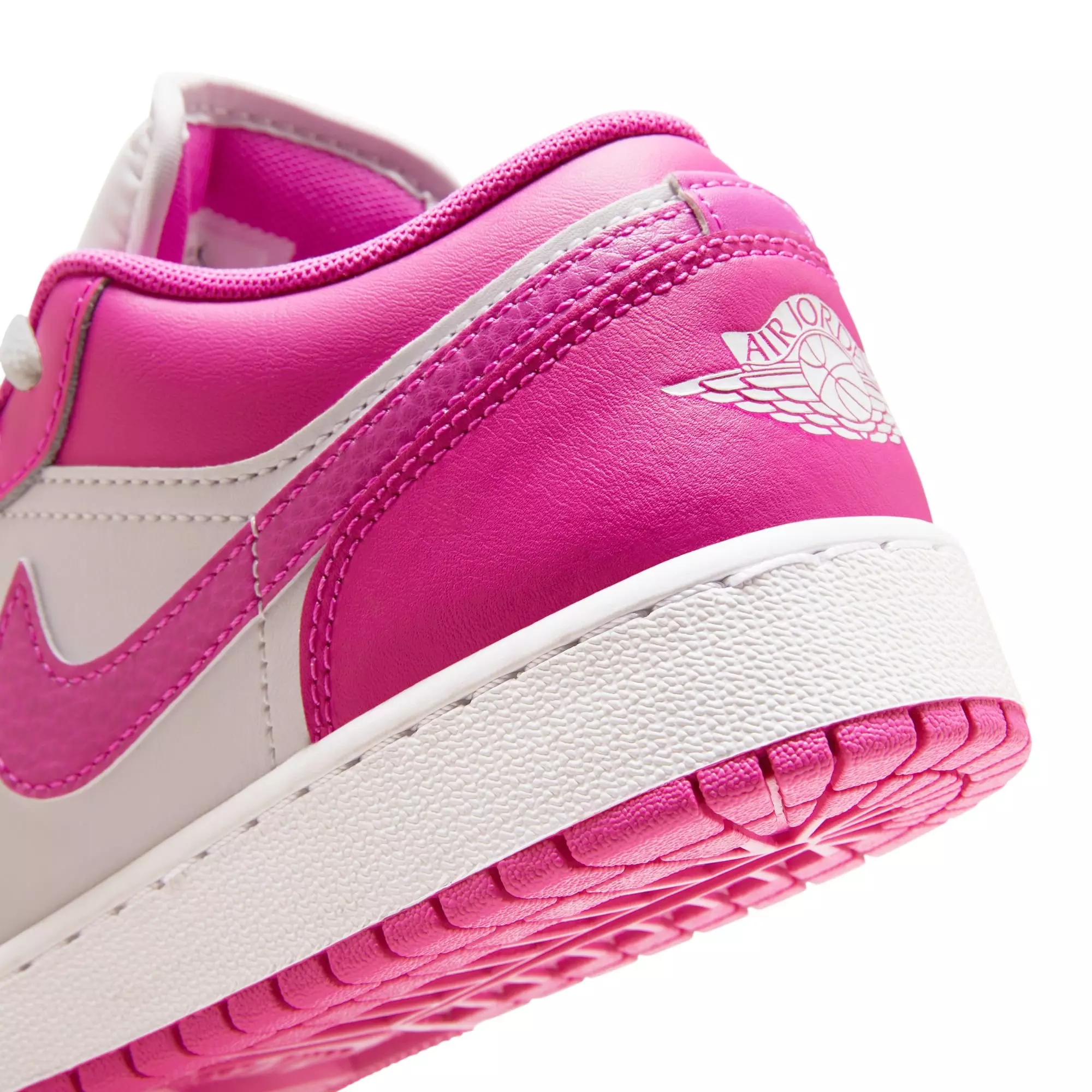 Jordan 1 Low "Fire Pink/Iris Whisper/White" Grade School Girls' Shoe - PINK/WHITE