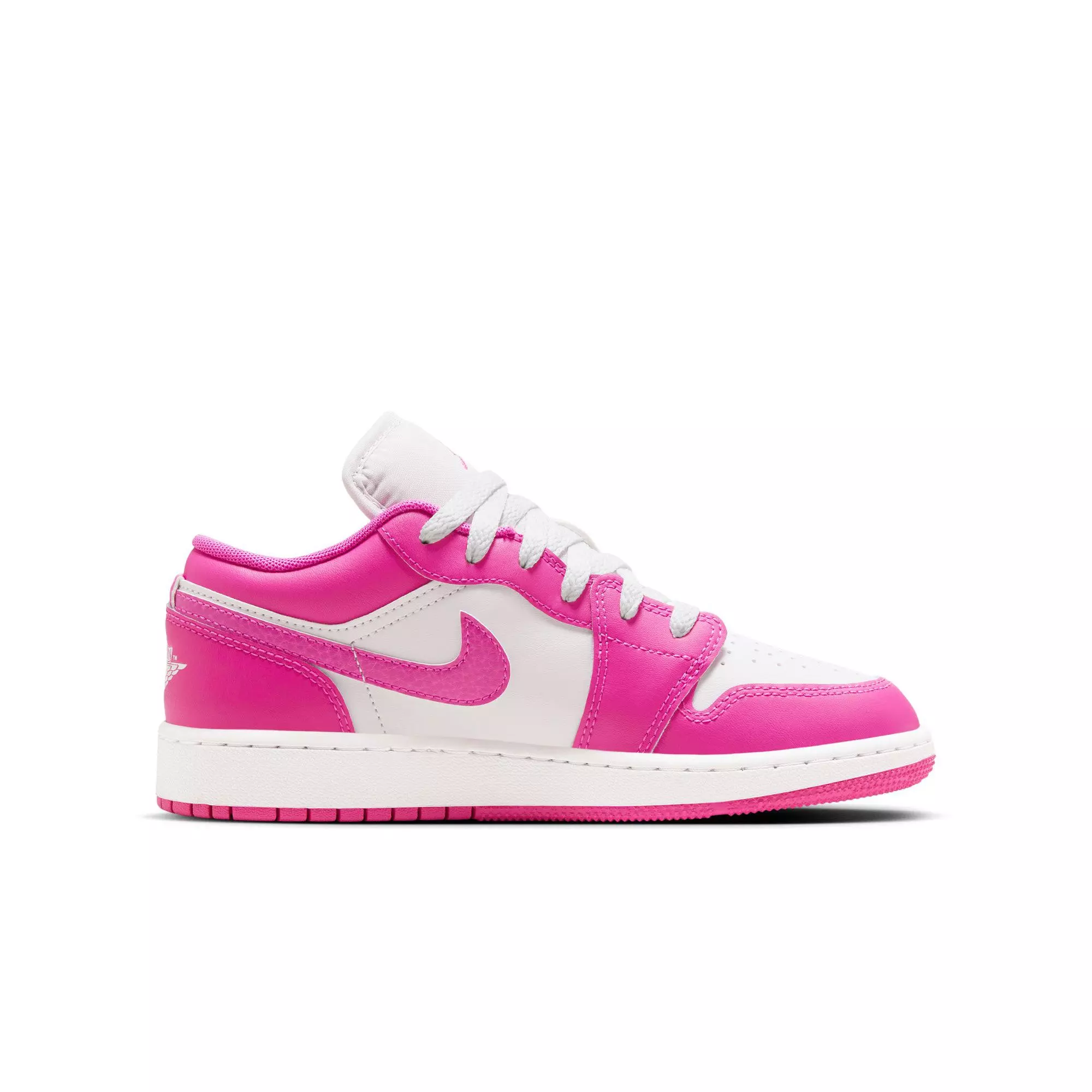 Jordan 1 Low "Fire Pink/Iris Whisper/White" Grade School Girls' Shoe - PINK/WHITE