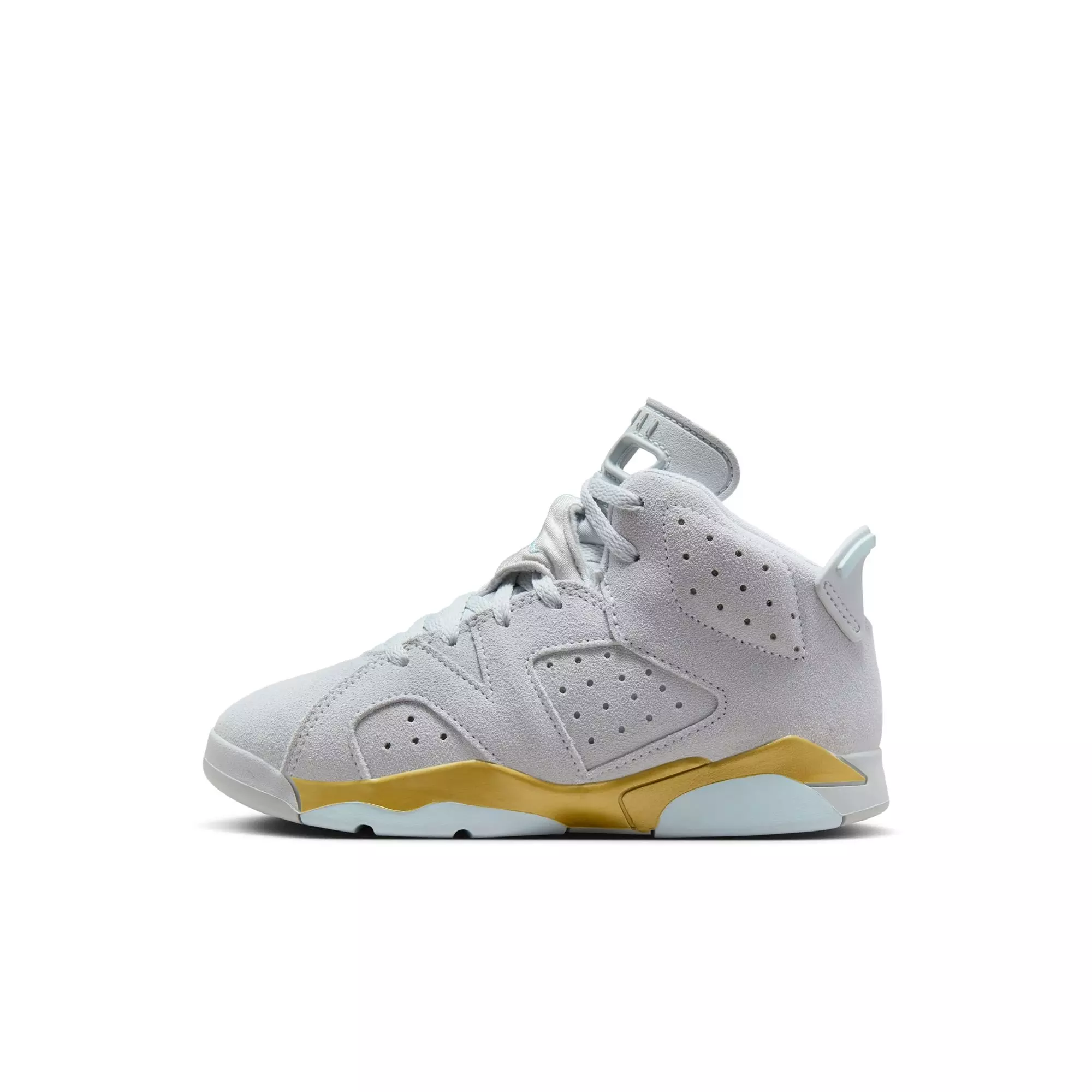 Jordan 6 Retro "Pearl" Preschool Girls' Shoe - PURE PLATINUM/GLACIER BLUE/METALLIC GOLD