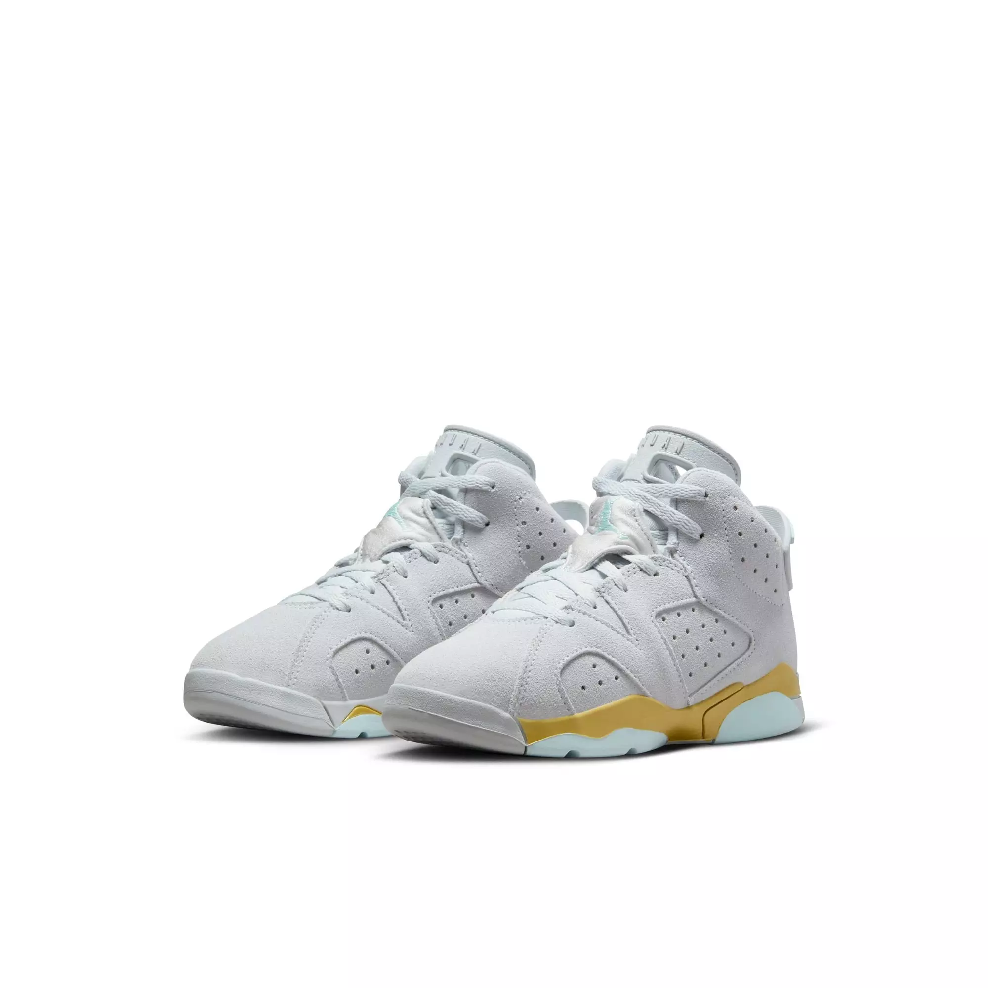 Jordan 6 Retro "Pearl" Preschool Girls' Shoe - PURE PLATINUM/GLACIER BLUE/METALLIC GOLD