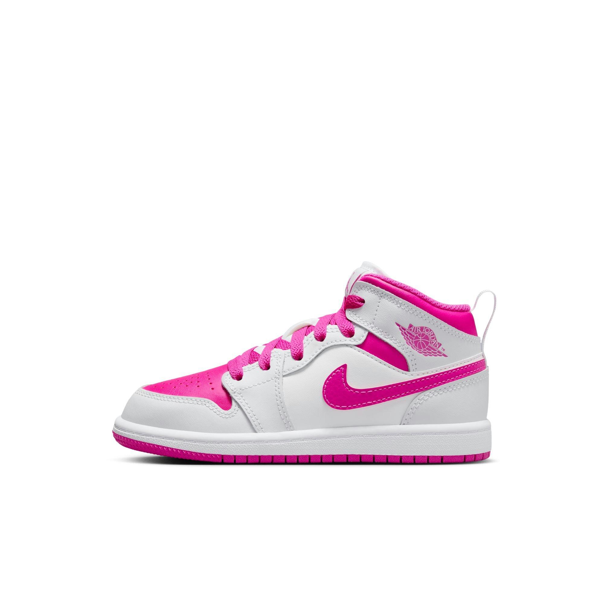 Jordan 1 Mid "Iris Whisper/Fire Pink/White" Preschool Girls' Shoe - WHITE/PINK Thumbnail View 3