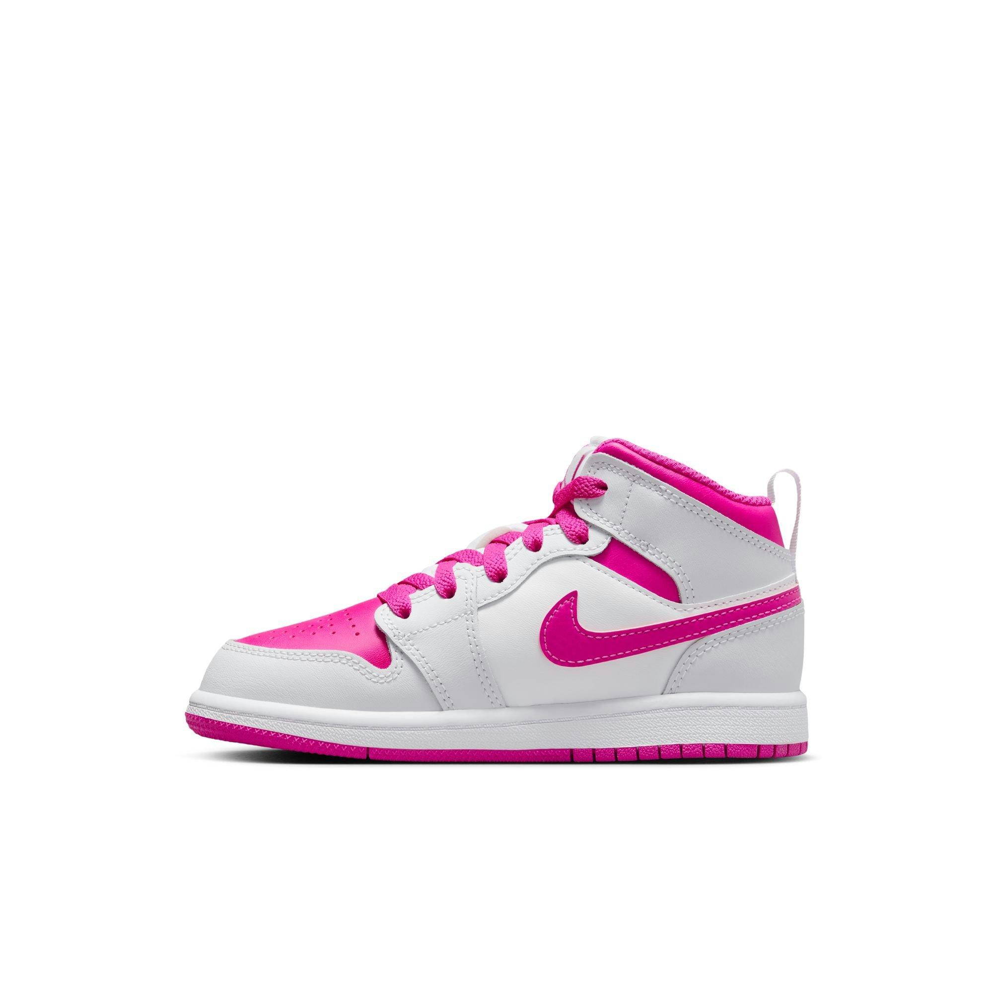 Jordan 1 Mid "Iris Whisper/Fire Pink/White" Preschool Girls' Shoe - WHITE/PINK Thumbnail View 4