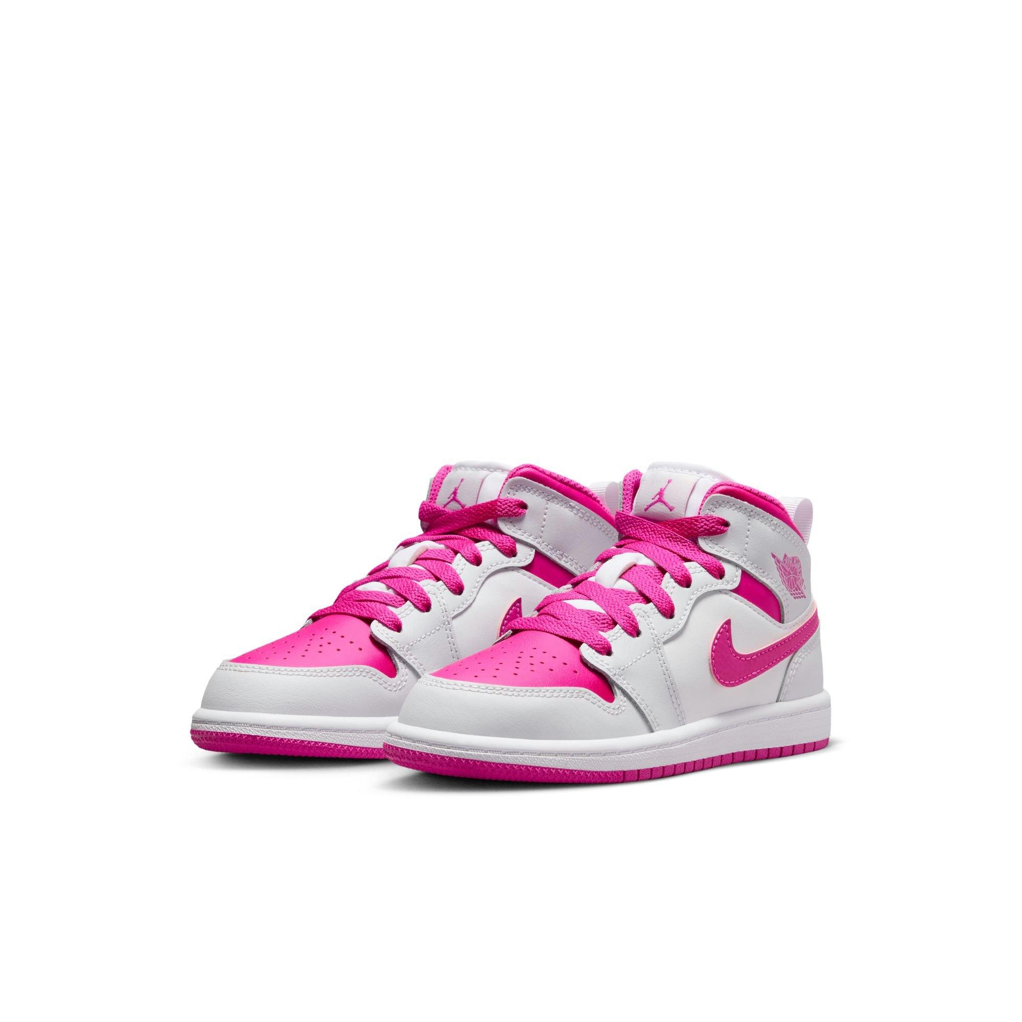 Jordan 1 Mid "Iris Whisper/Fire Pink/White" Preschool Girls' Shoe - WHITE/PINK Thumbnail View 5