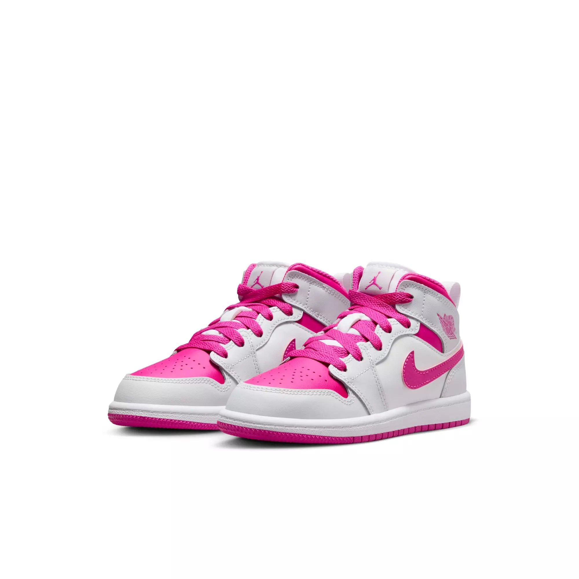 Jordan 1 Mid "Iris Whisper/Fire Pink/White" Preschool Girls' Shoe - WHITE/PINK