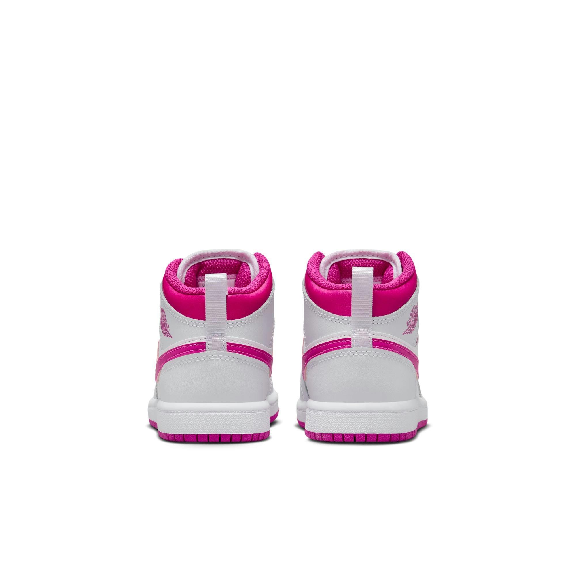 Jordan 1 Mid "Iris Whisper/Fire Pink/White" Preschool Girls' Shoe - WHITE/PINK Thumbnail View 6