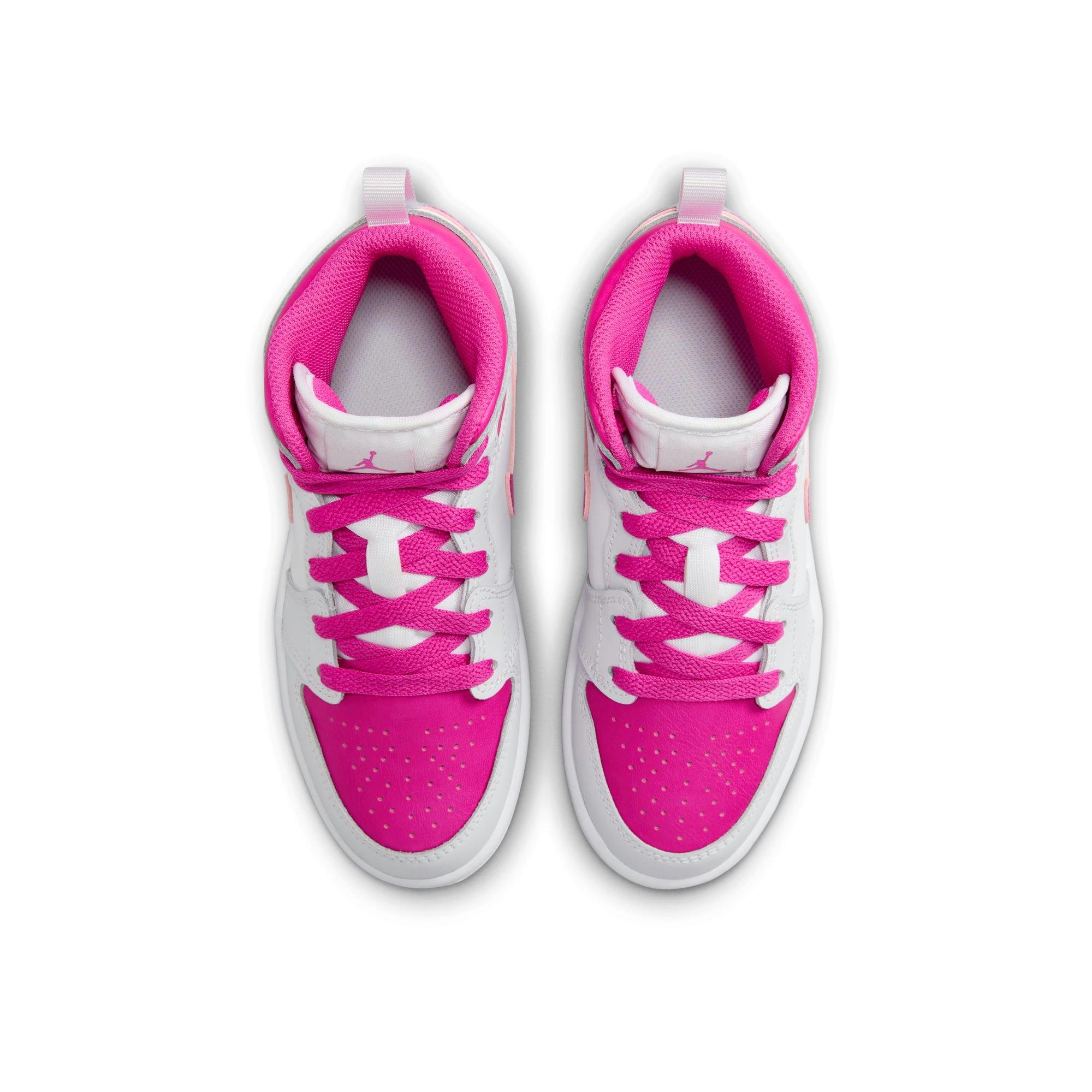 Jordan 1 Mid "Iris Whisper/Fire Pink/White" Preschool Girls' Shoe - WHITE/PINK Thumbnail View 7