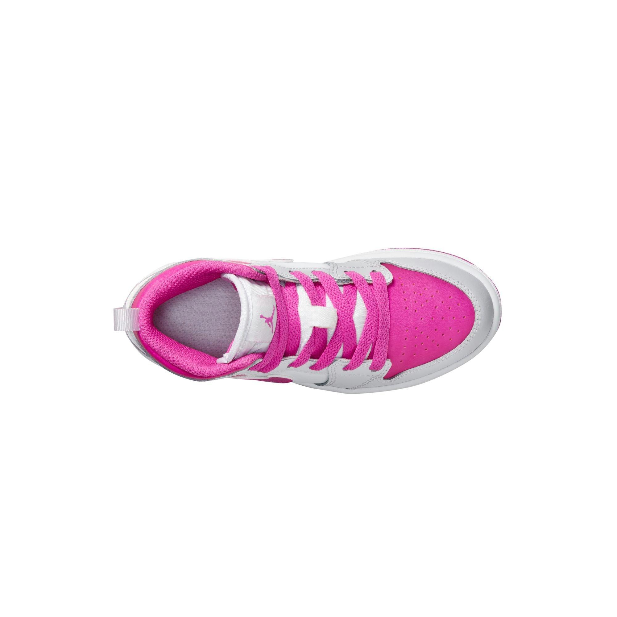 Jordan 1 Mid "Iris Whisper/Fire Pink/White" Preschool Girls' Shoe - WHITE/PINK Thumbnail View 8