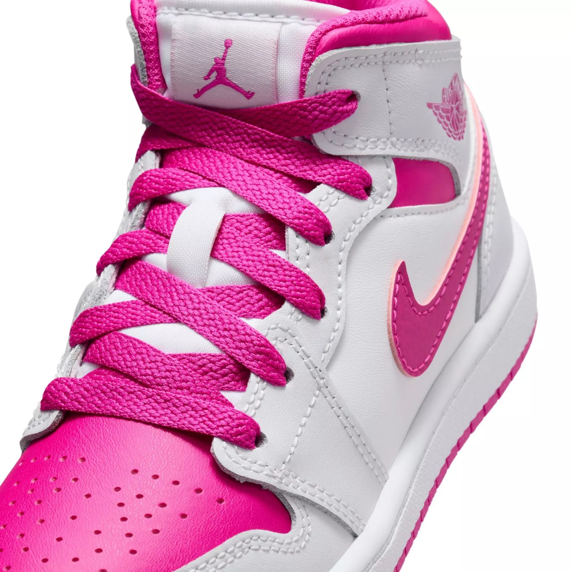 Jordan 1 Mid "Iris Whisper/Fire Pink/White" Preschool Girls' Shoe - WHITE/PINK