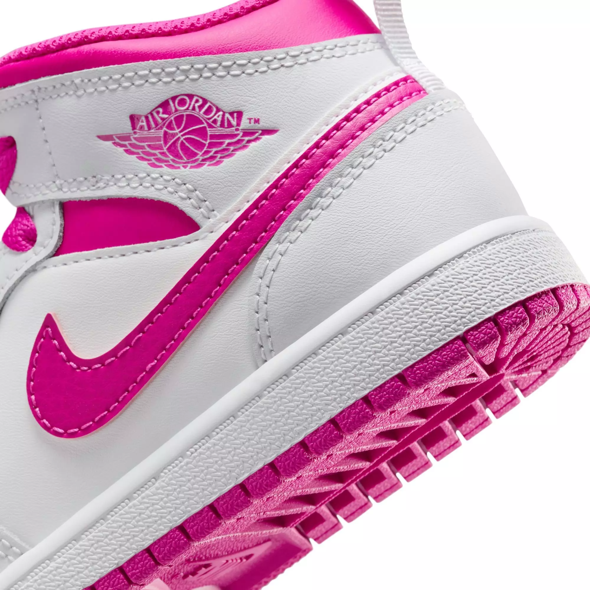 Jordan 1 Mid "Iris Whisper/Fire Pink/White" Preschool Girls' Shoe - WHITE/PINK