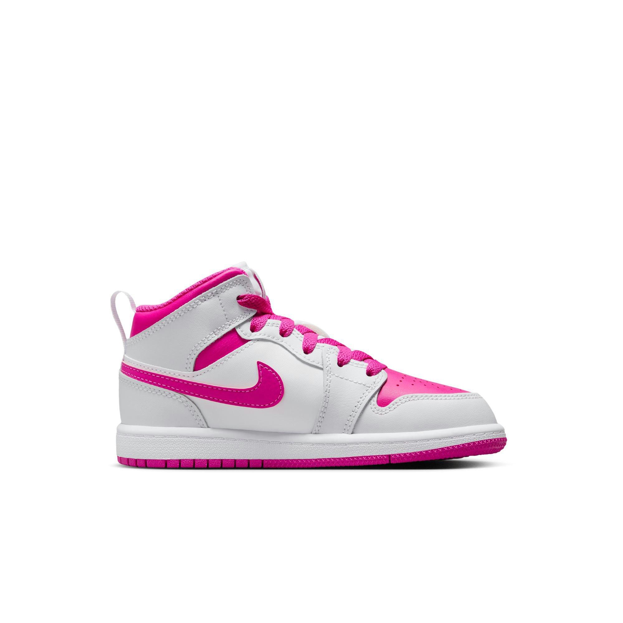 Jordan 1 Mid "Iris Whisper/Fire Pink/White" Preschool Girls' Shoe - WHITE/PINK Thumbnail View 2