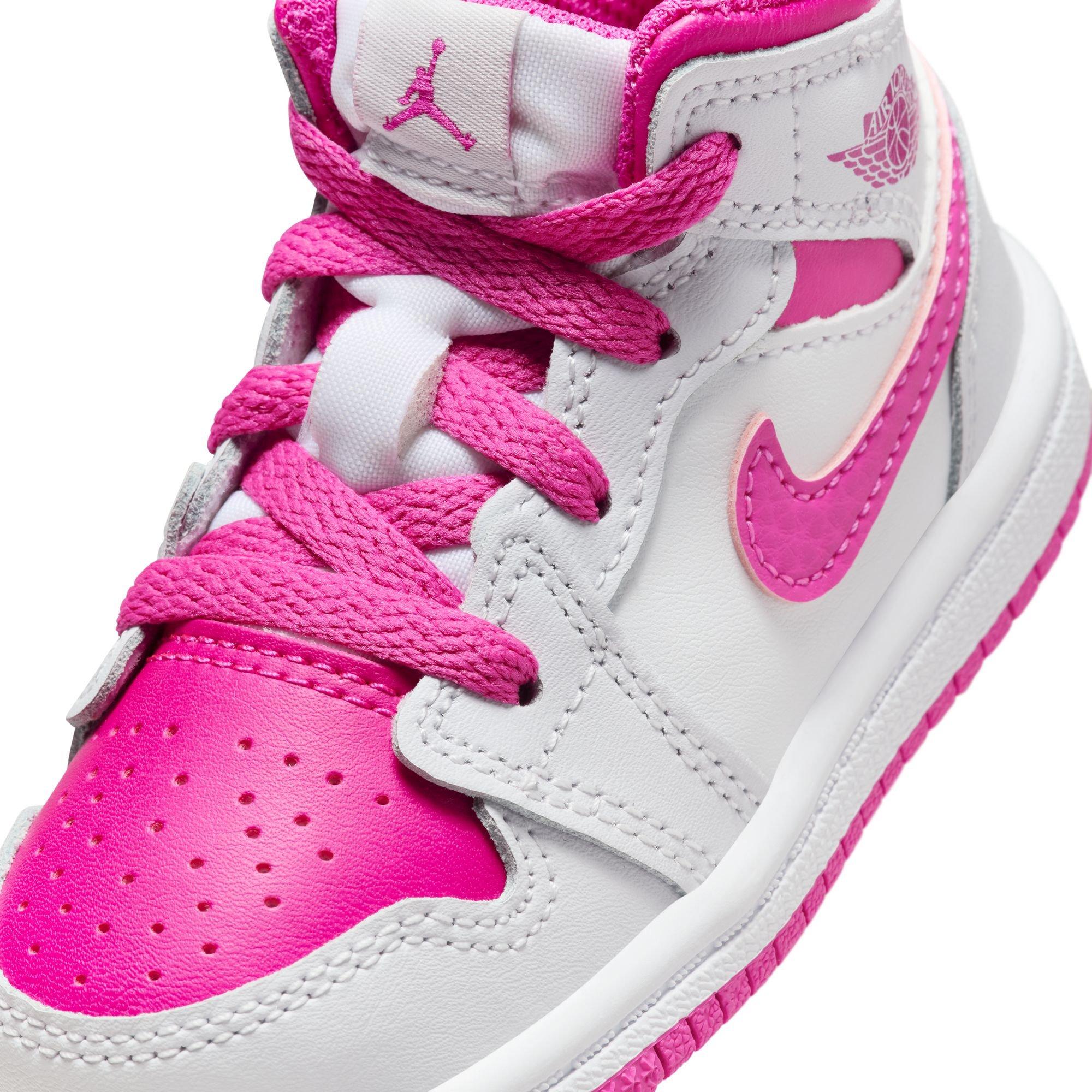 Jordan 1 Mid Toddler Girls' "Iris Whisper/Fire Pink/White" Shoe