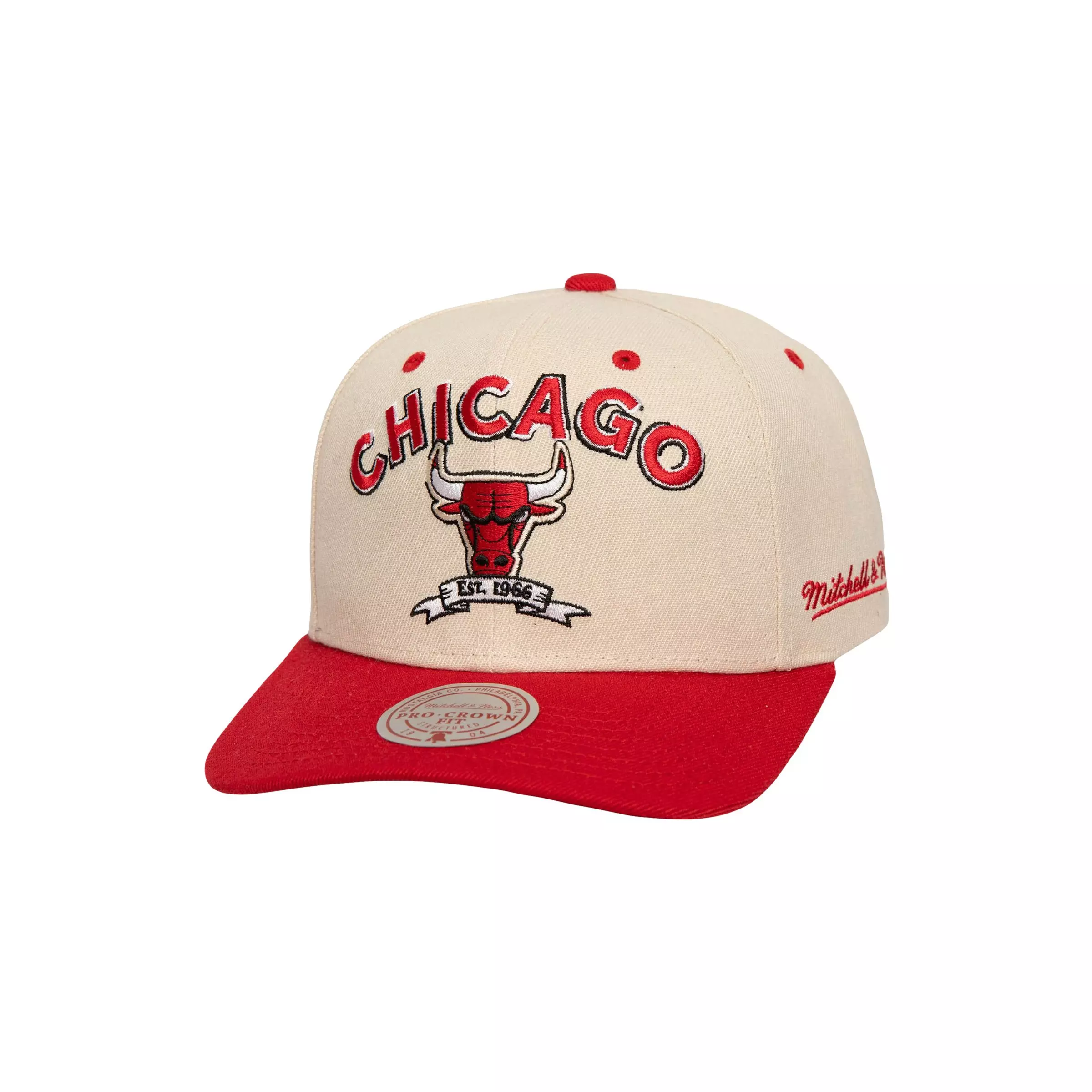 Mitchell and Ness Chicago Bulls NBA Defined Snapback Hat - CREAM/RED