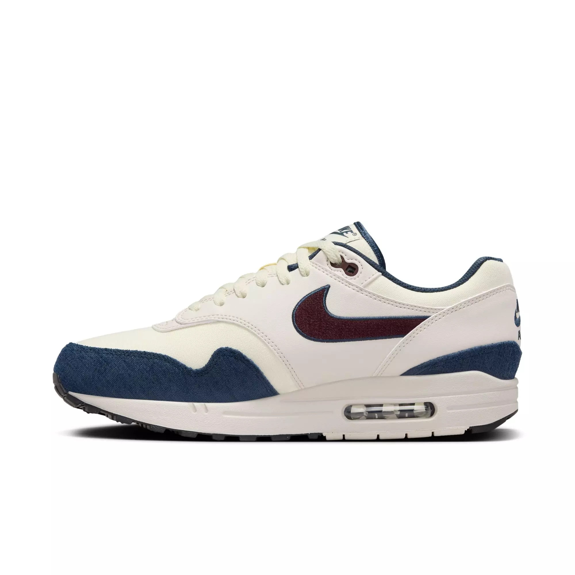 Nike Air Max 1 "Coconut Milk/Burgundy Crush/Armory Navy" Men's Shoe - CREAM/RED