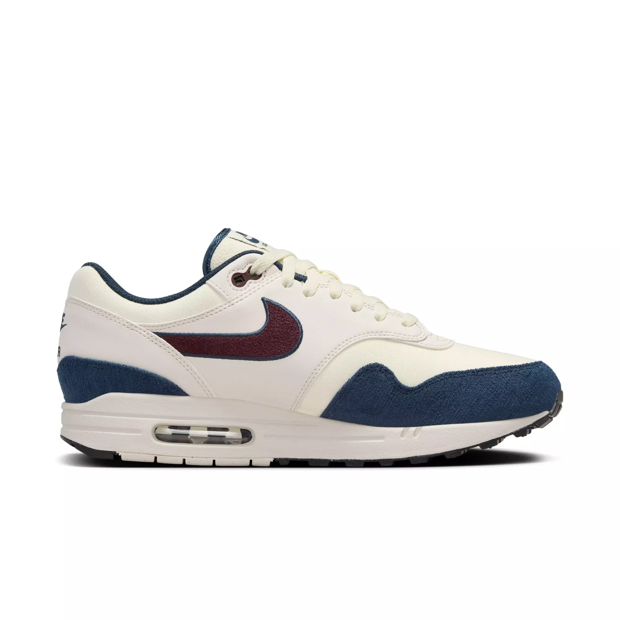 Nike Air Max 1 "Coconut Milk/Burgundy Crush/Armory Navy" Men's Shoe - CREAM/RED